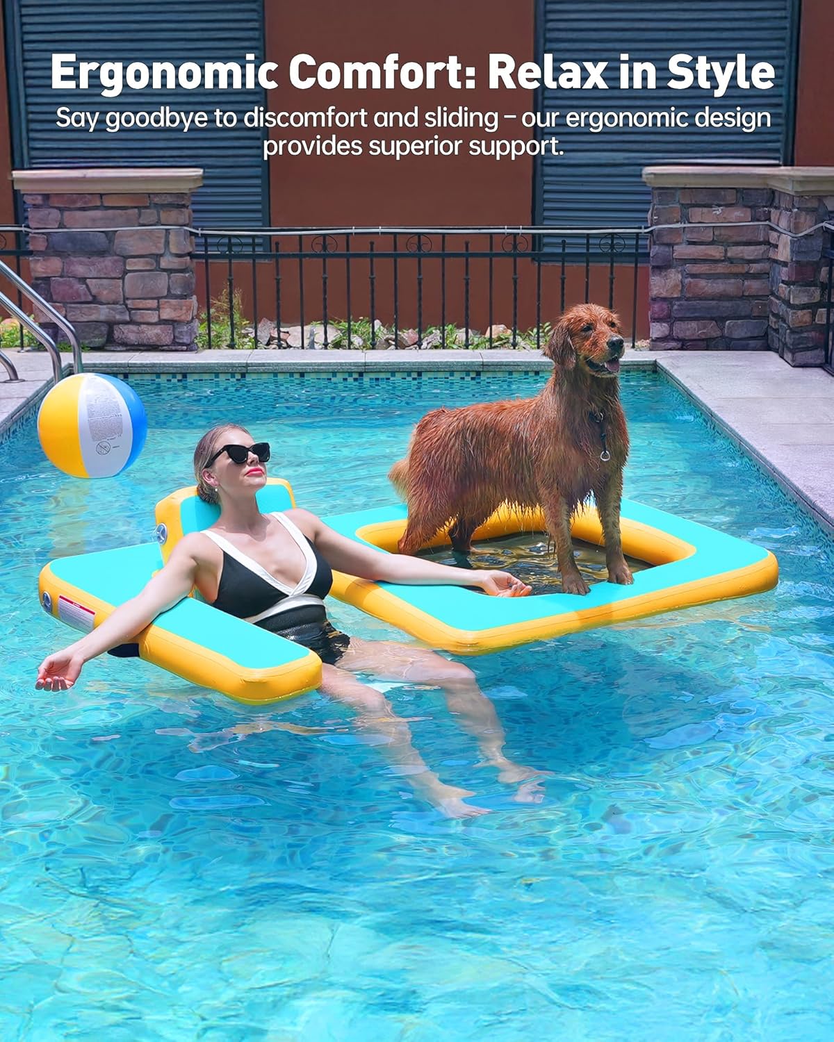 Innovative Inflatable Dog Pool Float with Seat – Durable PVC Water Raft for Adults & Dogs – Enjoy Water Fun Together – 242 lbs Capacity – Portable Floating Lounge