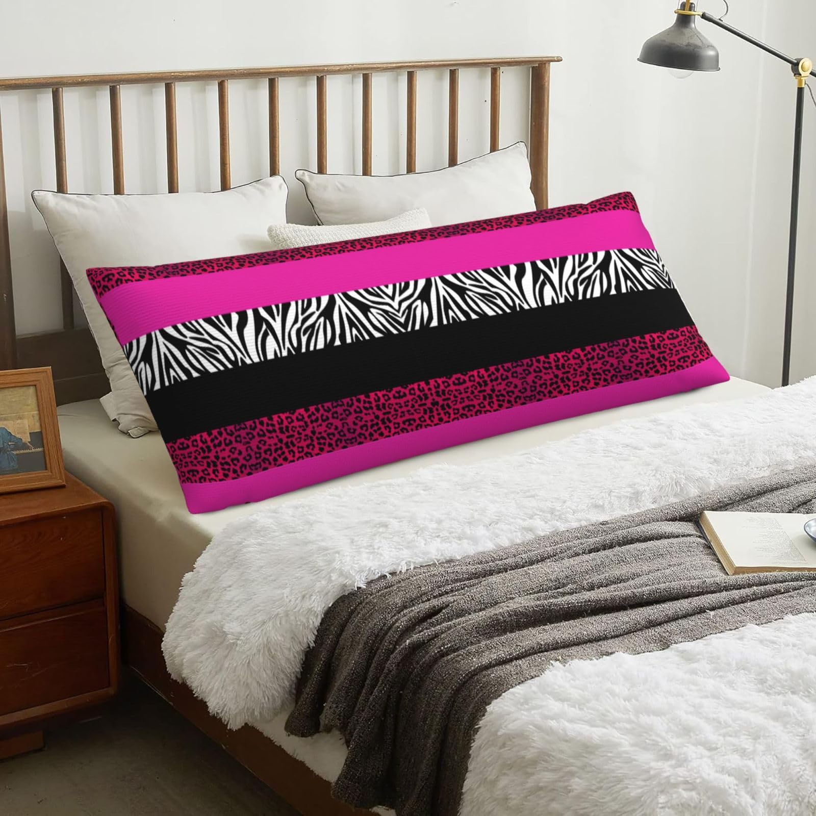 Hot Pink Leopard And Zebra Animal Print, Body Pillow Cover with Zipper,Long Body Pillowcase 20 x 60 in
