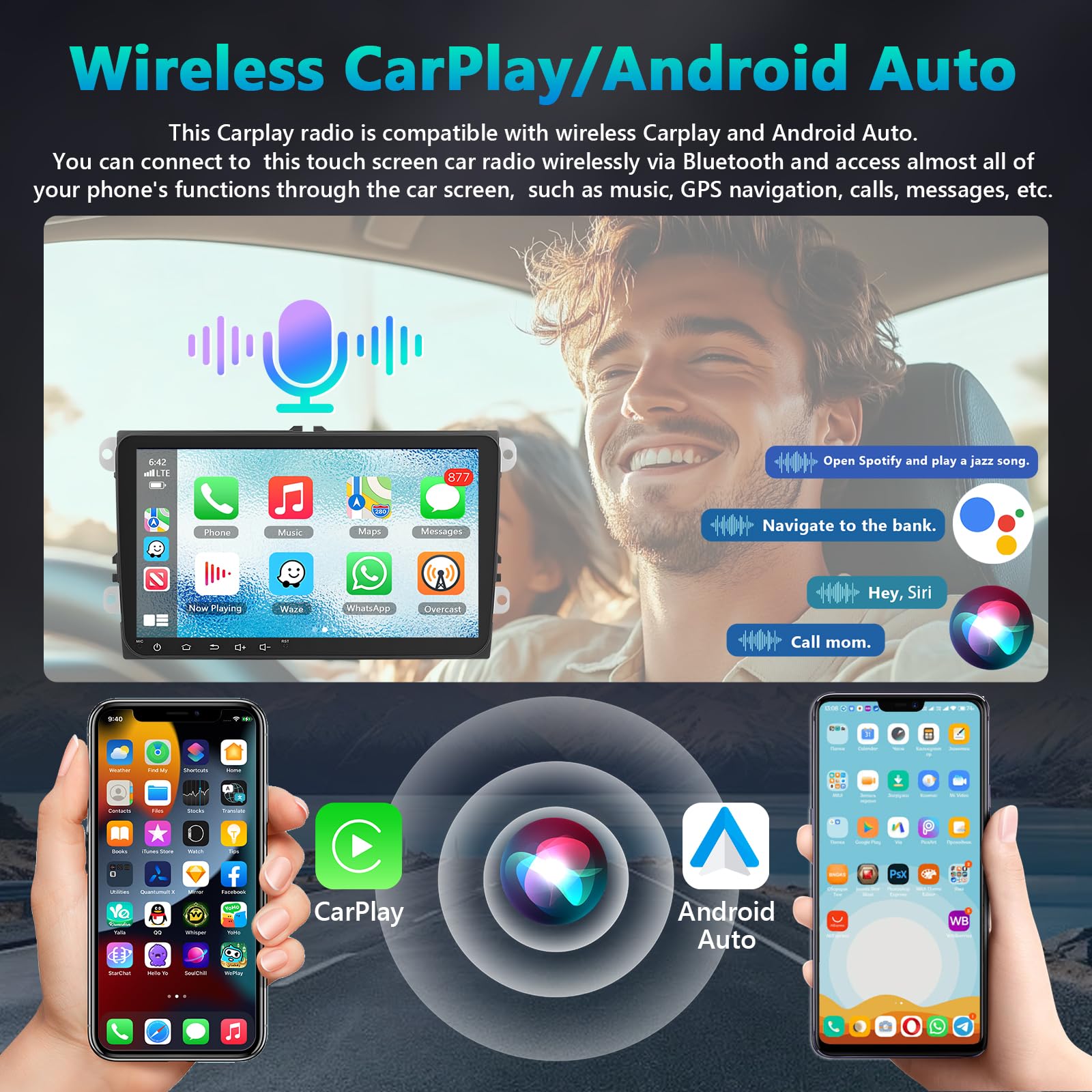 4GB RAM + 64GB ROM Carplay Autoradio per VW Golf 5/Tiguan/Touran/Passat/Polo/Skoda/Caddy/Seat con Wireless Android Auto Touchscreen da 9 pollici GPS/WiFi/FM/RDS/SWC/Canbus/BT/EQ+AHD Camera