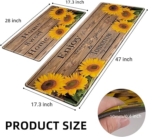 Miniatura 9 de chiinvent Lemon - Juego de 2 tapetes de cocina antifatiga para piso, color negro, amarillo, antideslizantes, lavables, juego de 2 tapetes acolchados