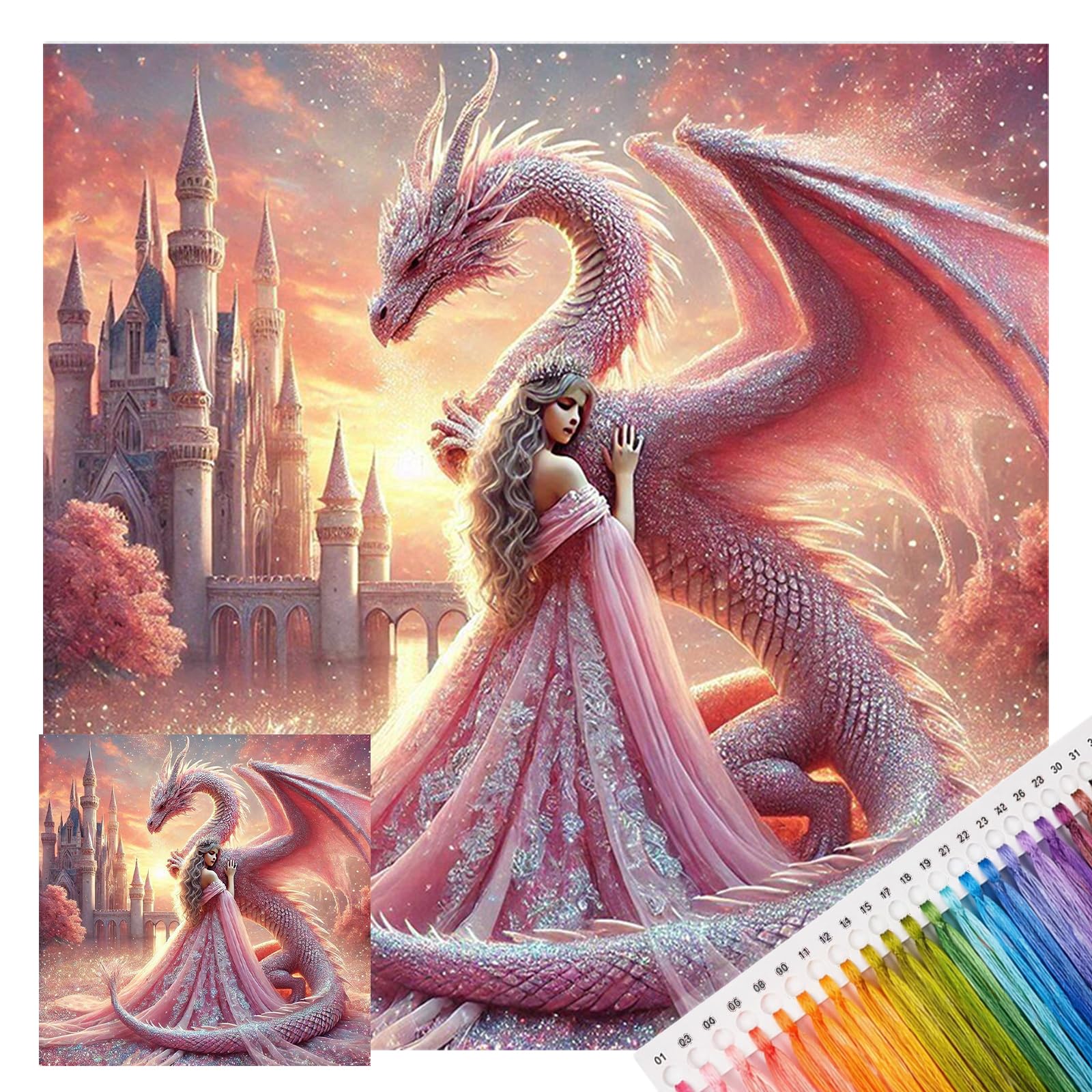 POETRYDRAW Girl and Castle Dragon 11CT DIY Cross Stitch Kit 17.72x17.72in Embroidery Starter Kit for Beginners & Adults Home Decor