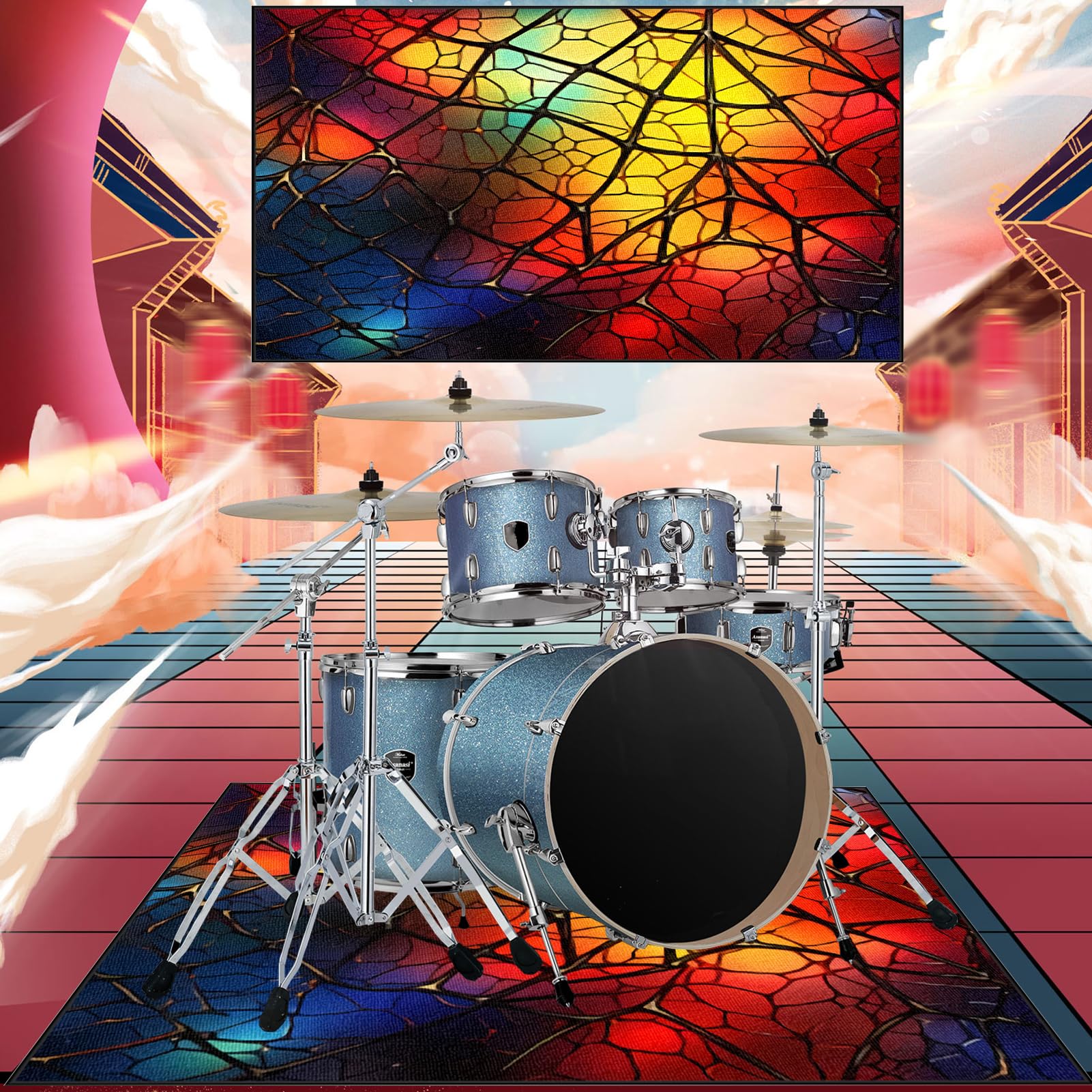 Elektroniczna mata perkusyjna, maty perkusyjne, mata akustyczna, dźwiękoszczelna mata do instrumentów muzycznych, antypoślizgowa mata na baterie 130 x 100 cm