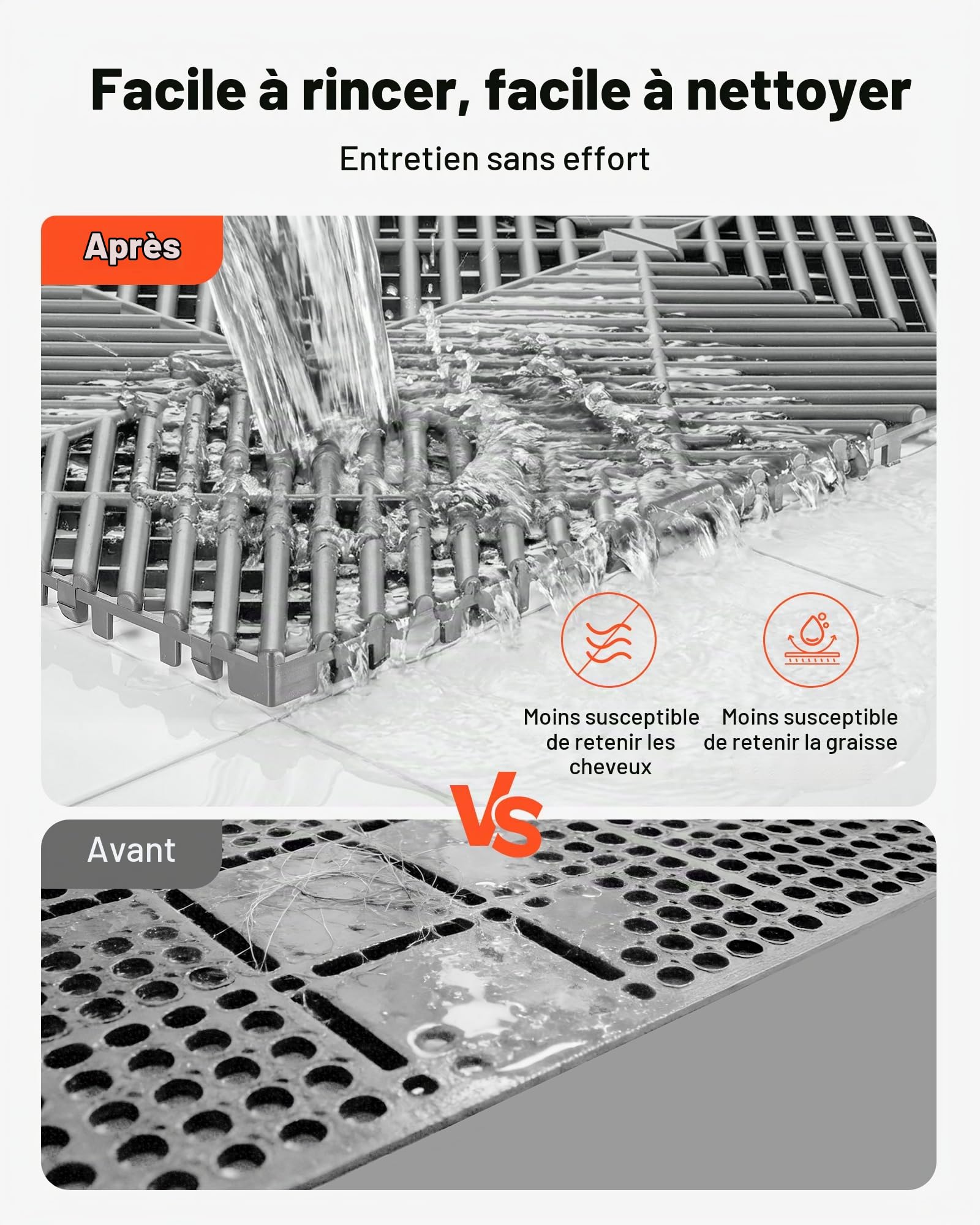 VEVOR Dalles de Sol Clipsables pour Garage, Tapis de Drainage Modulaire en PP, Système d'Emboîtement Antidérapant, pour Piscine, Spa, Terrasse, Jardin, Balcon, Sous-sol, Lot de 55, 310x310 mm, Gris