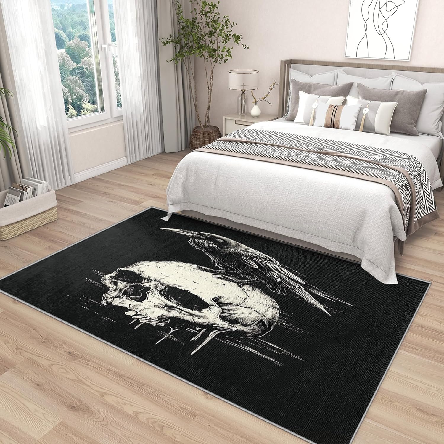Gothic Rug 4x6 - Gothic Rug, 4x5 Rug, Goth Skull Cow Area Rug, Scary Skeleton Raven Carpet, Washable & Non Slip & Soft Large Rugs, Gothic Home Decor Gifts