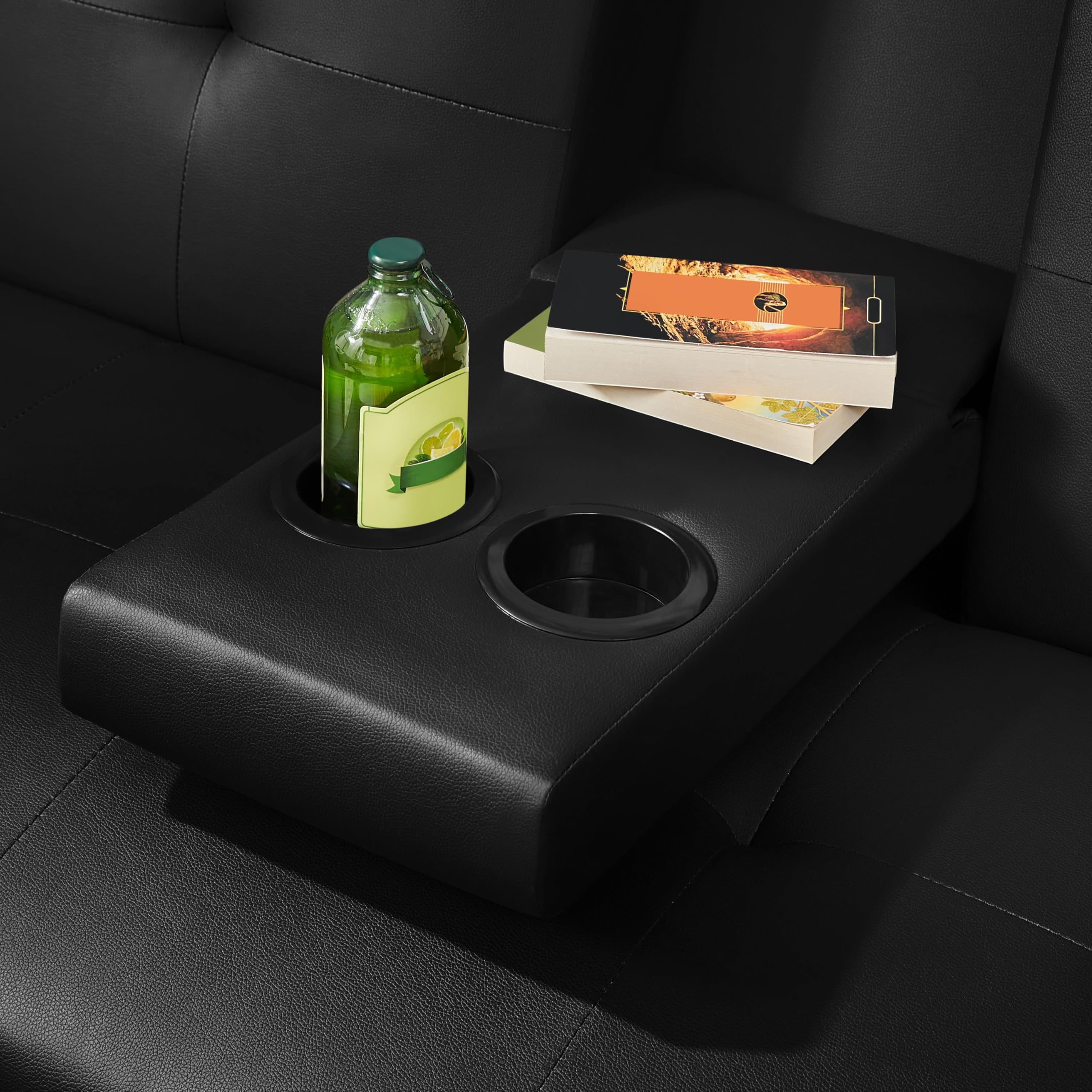 Yaheetech Divano Letto con 2 Cuscini Mobile in Ecopelle Divano Convertibile in Letto Arredamento Pieghevole 3 in 1 con Supporto Centrale Porta Bicchieri 167 × 81,5 × 75 cm da Soggiorno Nero