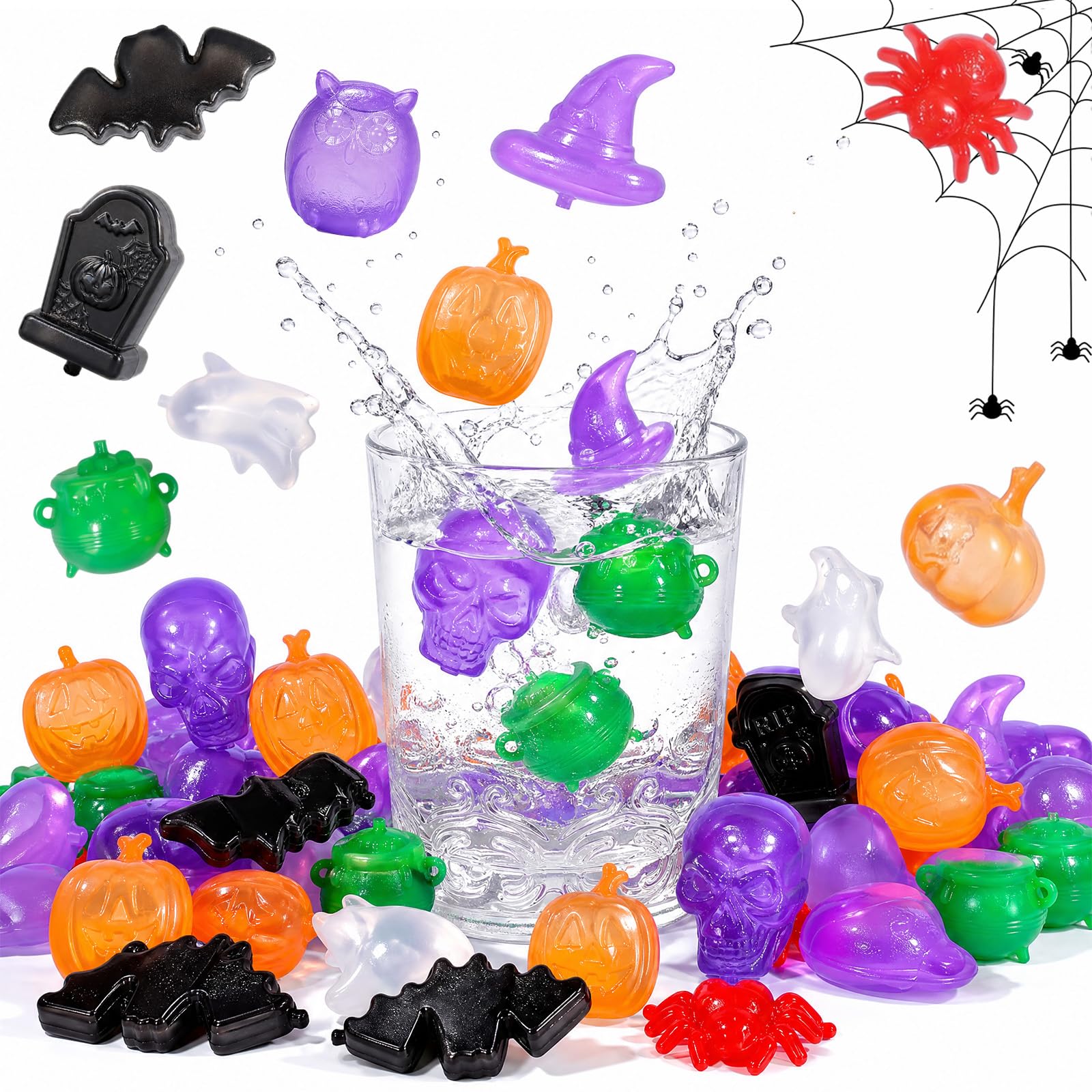 Meanplan Wiederverwendbare Halloween-Eiswürfel für Getränke, wiedergefrierbar, Kunststoff, wiederverwendbar, Kürbis, Spinne, Zauberer, Hut, Geister, Form, Würfel für Dekoration, nicht schmelzen, für