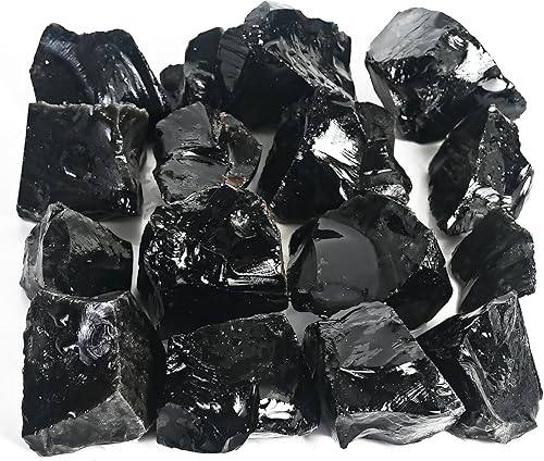 Crocon Piedra natural áspera de obsidiana negra de 1 libra, piedra cruda, pulido, minería, equilibrio de chakras, reiki, curación, buena suerte,