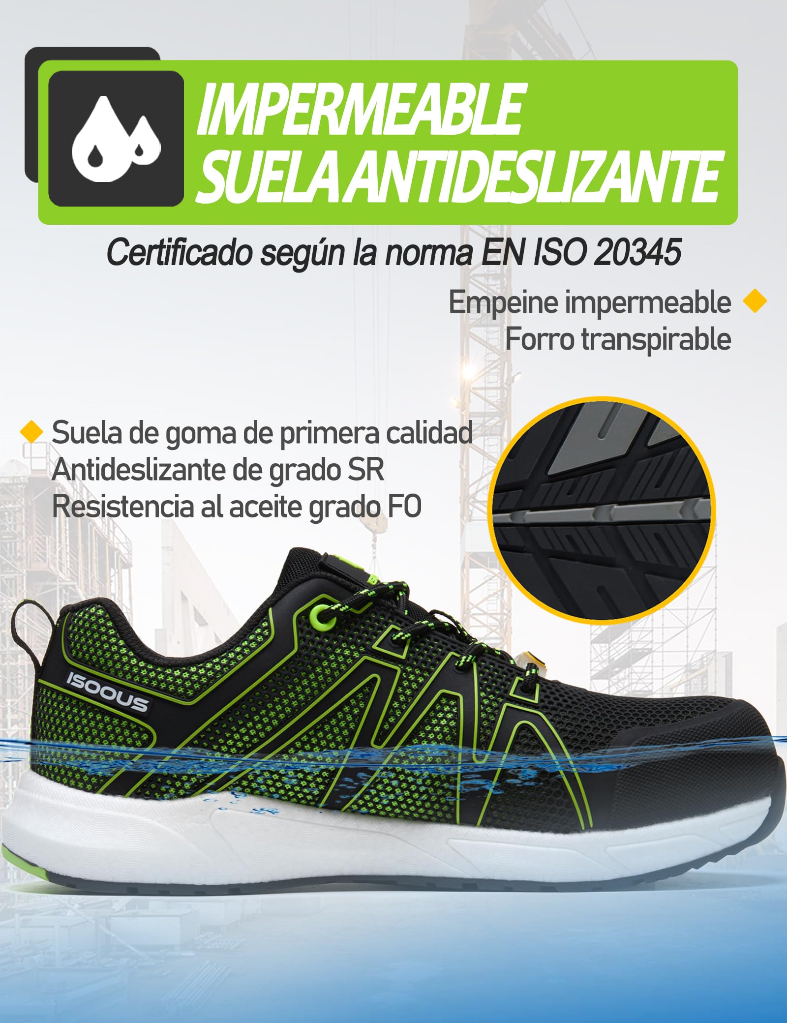 Zapatos de Seguridad Hombre Mujer S3S ESD SRC FO Zapatillas de Seguridad | Impermeable Antideslizante Calzado de Seguridad Ligeros Sin Metal Punta Composite de Fibra de Vidrio Comodos