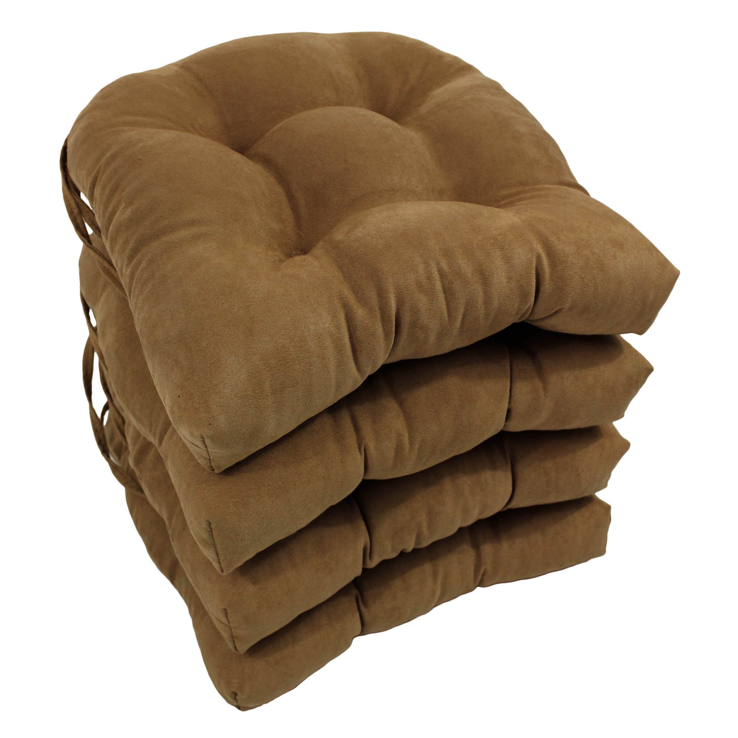 Blazing Needles Solid Microsuede U-shaped Tufted Chair Cushions (Set of 4), 16", Saddle Brown
