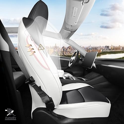Miniatura 4 de Funda de asiento para Tesla modelo Y, funda de asiento de automóvil Tesla en blanco y negro, 12 piezas, impermeable, de piel de napa personalizada,