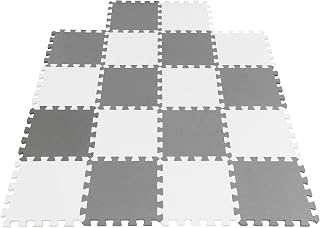 18 Pieces Foam Play Mat, Interlocking Playmat Tiles, Foam Floor Mat Tiles for Kids, Puzzle Play Mat, Exercise Gym Mats – Color of Gray & White with Border
