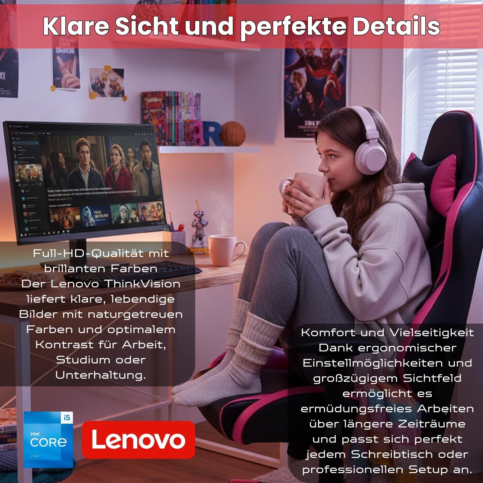 Lenovo Bundle PC Gen5 SFF + Monitor ThinkVision 27″ IPS 100 Hz | Intel Core i5-13420H, 2026 16GB RAM ddr5, 512GB SSD, Windows 11 Pro, Monitor Full HD Docking Station 10 in 1 Garanzia 36 Mesi