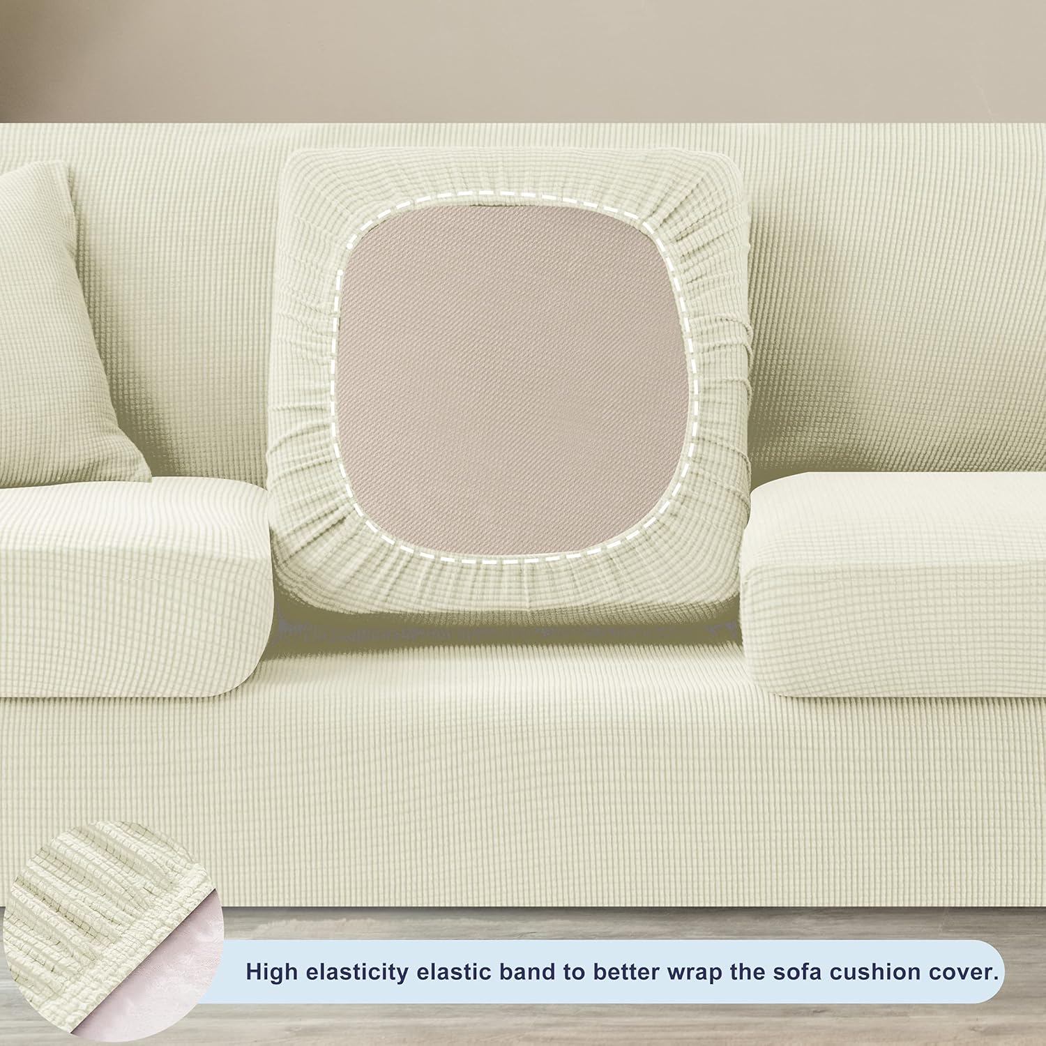 subrtex Sofa Slipcover with Separate Cushion Couch Cover 2-Seaters 3-Seaters Furniture Protector for Kids/Pets(Medium&Large,Ivory) : Everything Else