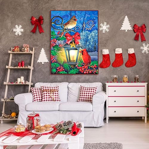 Miniatura 5 de LazyFold Kits de pintura de diamantes para adultos, pintura de diamante de pájaro de Navidad 5D, taladro completo, arte de diamantes de Navidad,
