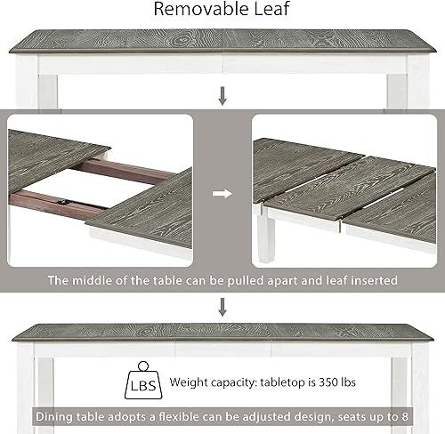 Miniatura 5 de RUNWON Juego de comedor clásico de 5 piezas elegante mesa rectangular de madera y sillas acolchadas para cocina familiar comedor negro y beige