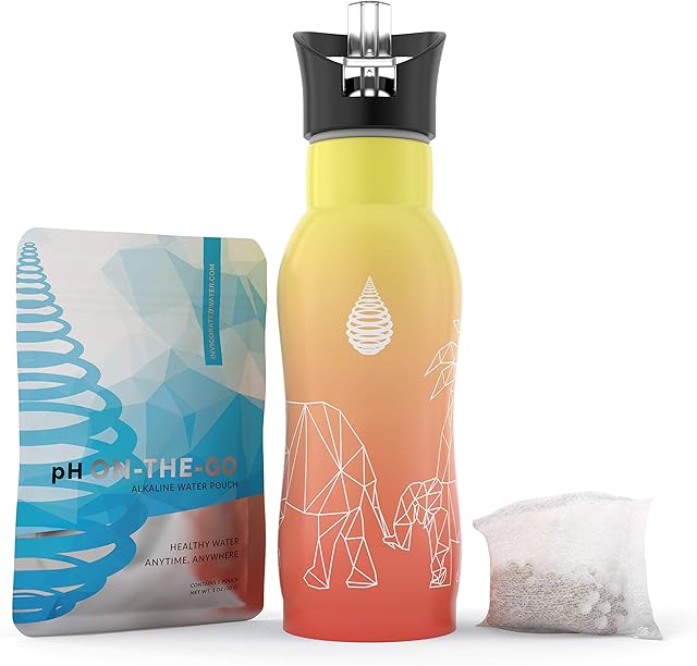 pH Active Insulated Water Bottle - Filtered Alkaline Water Bottle - Stainless Steel Water Bottle - Alkaline Water Filter, Plus Bonus Sports Gym Lid - Double Walled Metal - New 2019Model, 400ml