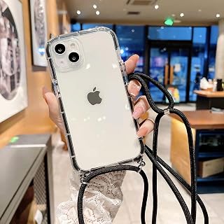 Sitthyw - Carcasa para iPhone 14 Pro Max con cordón transparente de silicona TPU y funda protectora de la cámara Bumper Anti-caída ajustable Lanyard Case con cordón de cubierta, color negro