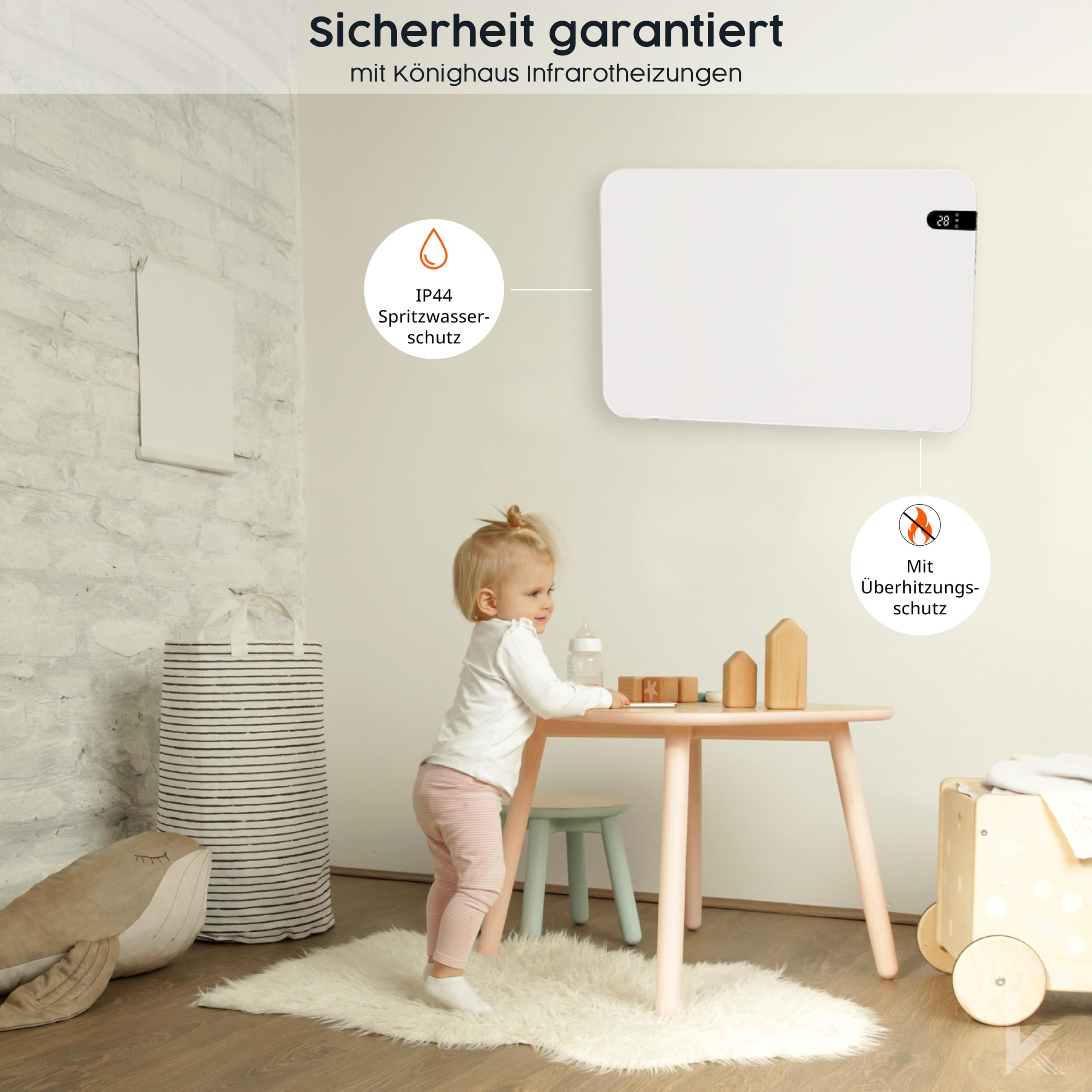Könighaus 450W Smart Dual-Infrarotheizung V2 Standgerät Wandmontage WLAN App-Steuerung Fernbedienung Weiß
