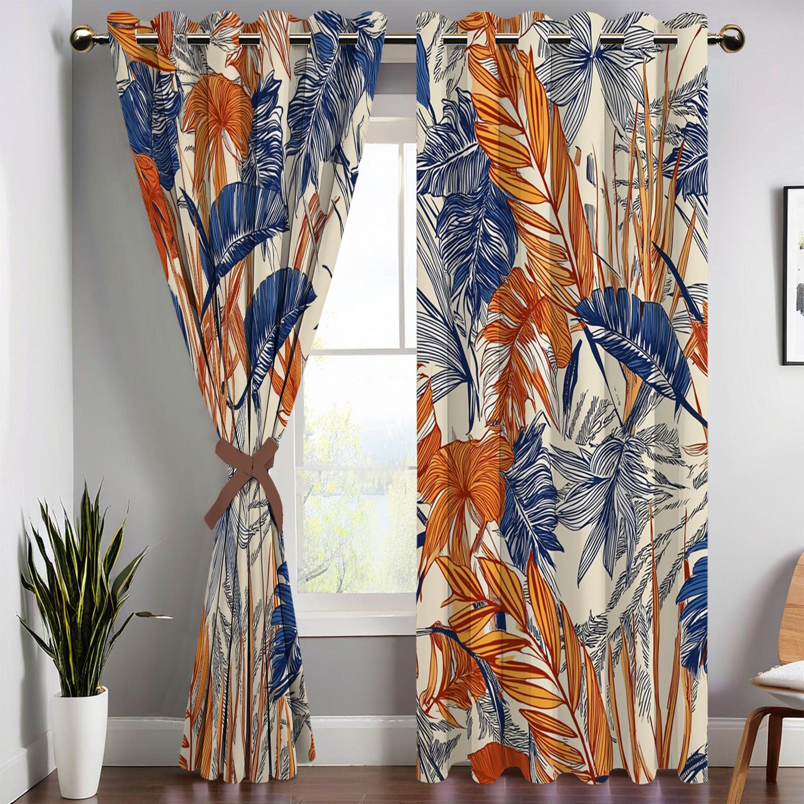 Fiocchi Avena Tende con Occhielli 3D, Foresta Pluviale Tropicale Stampa Decorazione, Foglie Banano Tenda Termica Isolante per Camera da Letto 2 Pannelli, 120L x 200A cm Tenda Oscurante con Occhielli