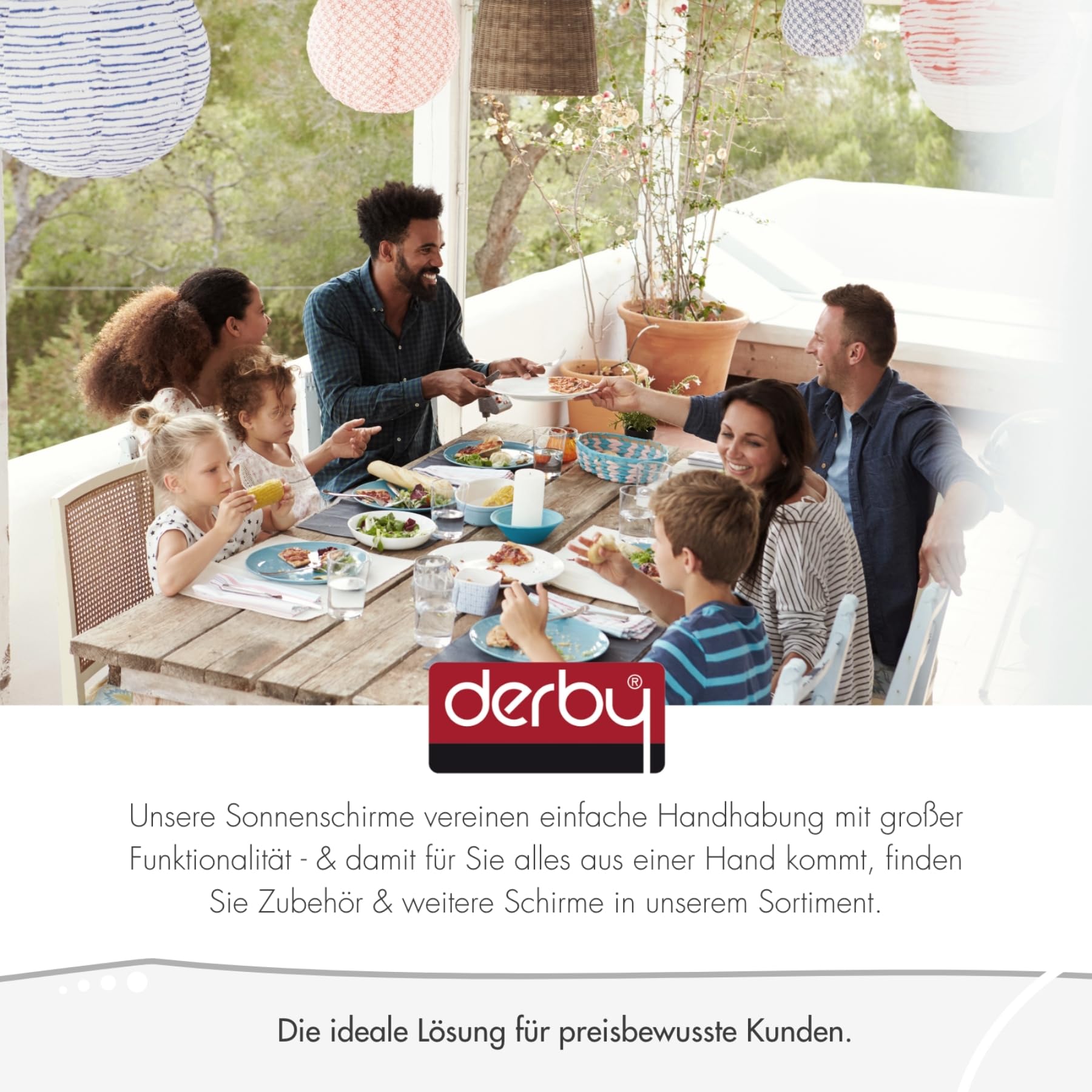 doppler derby Windprofi 200cm in Apfelgrün I Sonnenschirm für Strand sowie Balkon & Terrasse I Schirm höhenverstellbar I Mit UV-Schutz I knickbar I Für Freibad I Strandschirm