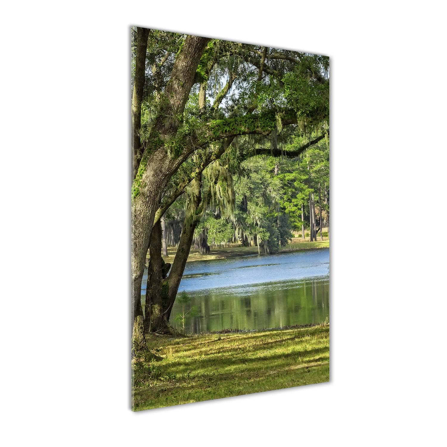 Impression sur verre 50x100 cm de paysage de lac et parc vert pour déco panoramique
