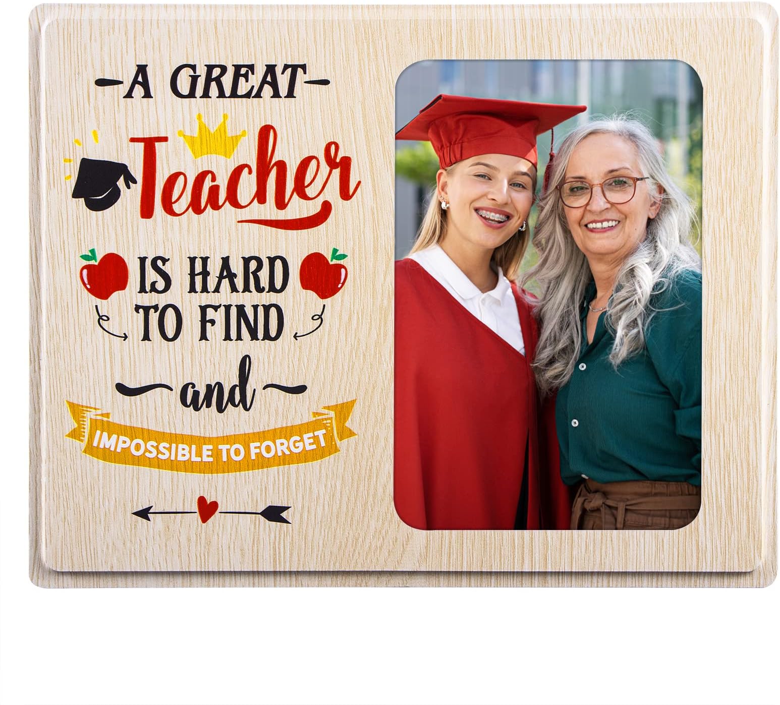 WhatSign Teacher Picture Frame - 4x6 Photo Wooden Teachers Photo Frame for Thank You Teacher End of School Year Gifts Picture Frames for Graduation Back to School Decorations