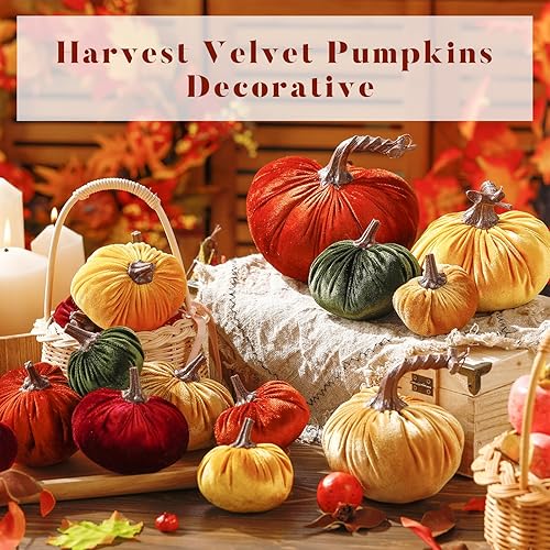 Miniatura 6 de 16 calabazas de terciopelo para decoración surtidas de imitación rústica cosecha terciopelo calabaza decorativa Acción de Gracias otoño calabaza