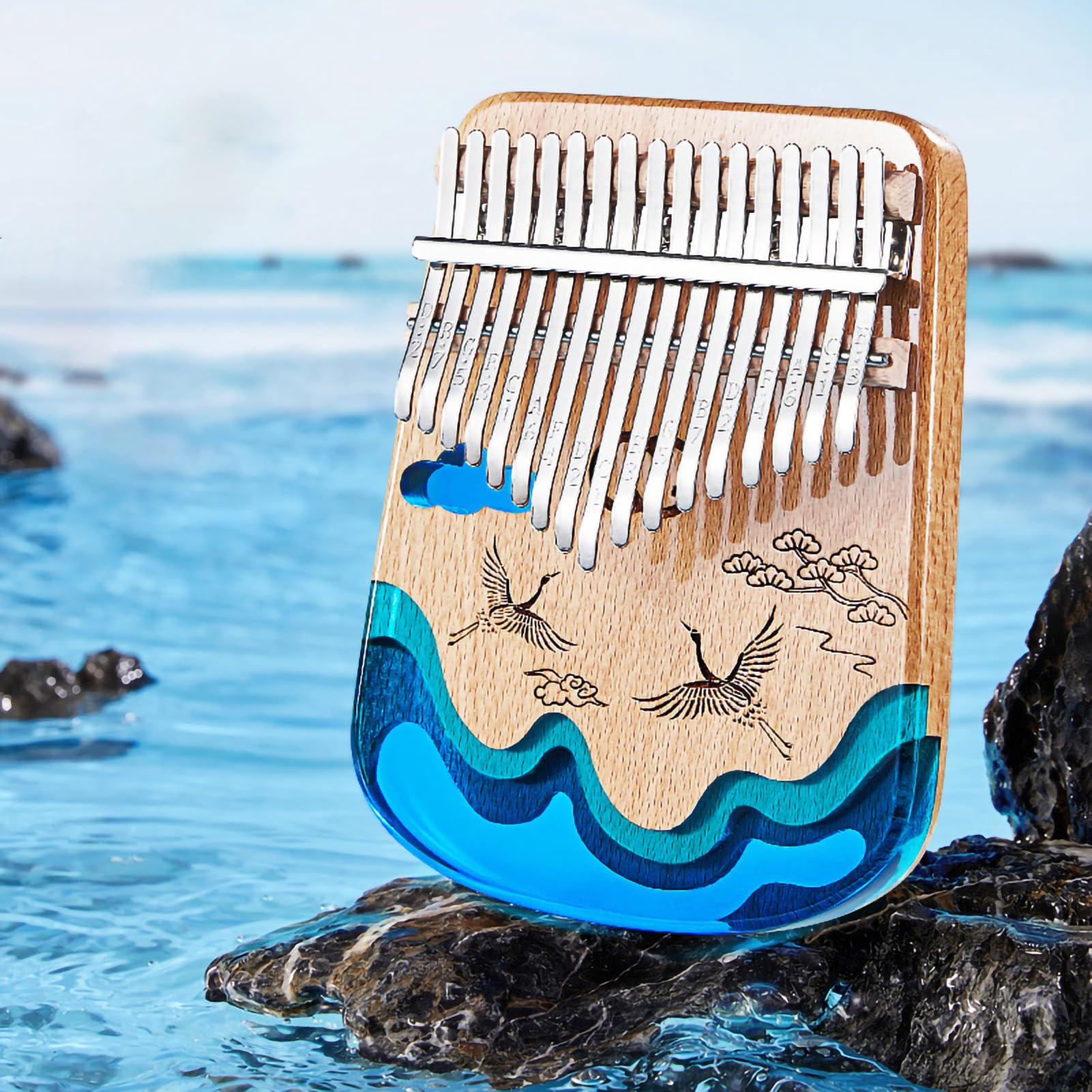 Daumenklavier, Tragbares Daumenklavier Mit Mehreren Tönen, Mini-Harz-Kalimba-Fingerzupfmusikinstrument Für Kinder Und Erwachsene, Musikalische Weihnachtsgeschenke(17 Tonkran)