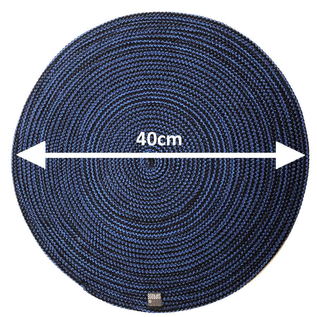 SAPROSE® Polypropylene Multipurpose Braided Round Table Mat (1 PC Pack, 40 cm), Dinning Place mats, Side Table Mat, Doilies, Machine Washable Large Mat for Dining Table (15.5" Dia, Blue-Black) 4