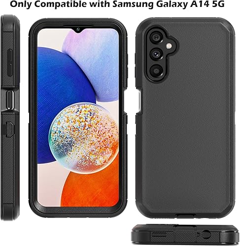 Miniatura 4 de Funda para teléfono Samsung Galaxy A14 5G, resistente, dura, a prueba de golpes, con funda de clip para cinturón para Samsung A14 5G 2023 (negro)