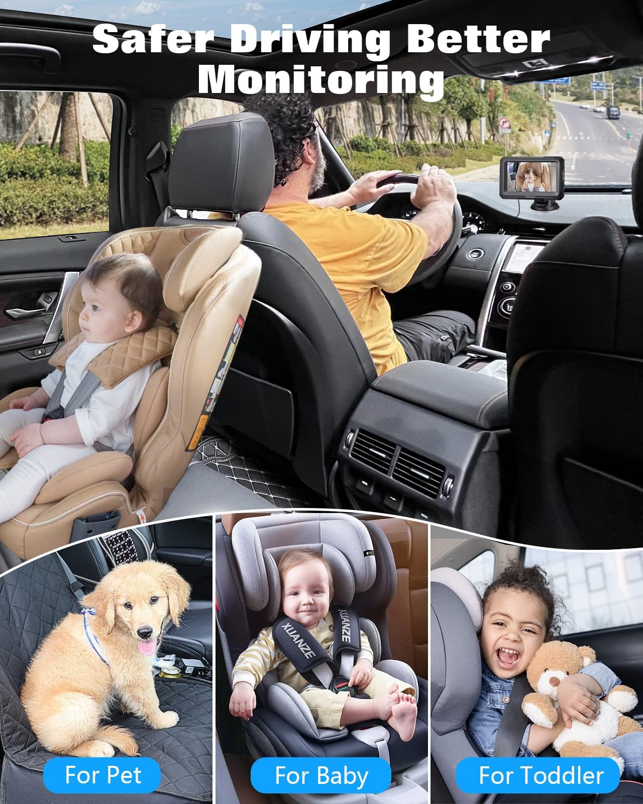 Zacro Baby Car Camera HD 1080P - Baby Car Mirror 4.3'' Display for Rear Seat with Night Vision Function, Wide View Angle, Reusable Sucker Bracket, Black — view 8