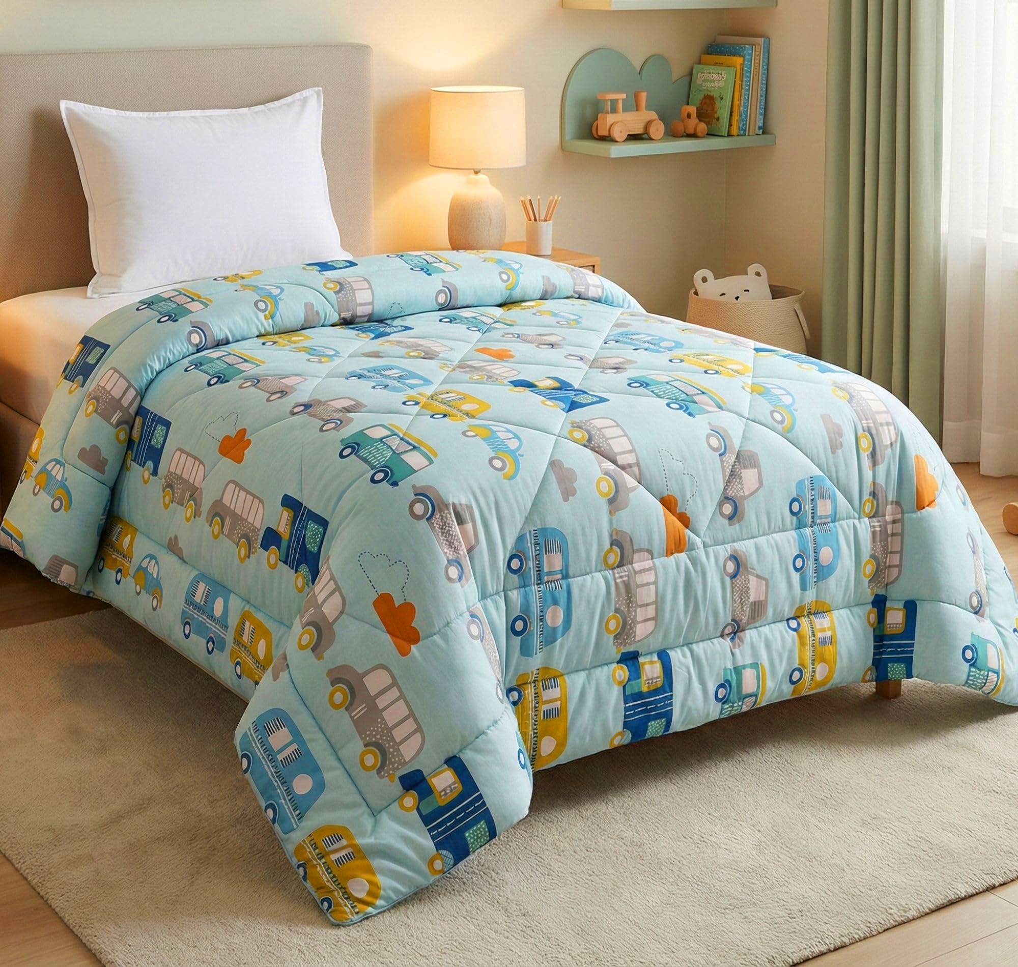 VAS COLLECTIONS 180 GSM Microfiber Reversible AC Comforter | Kids Printed Winter Quilt/Duvet for Single Bed | Soft Warm Cozy Blanket | Size 58 x 86 Inches (147 x 218 cm) (Kid_Bus_Print)-image-17