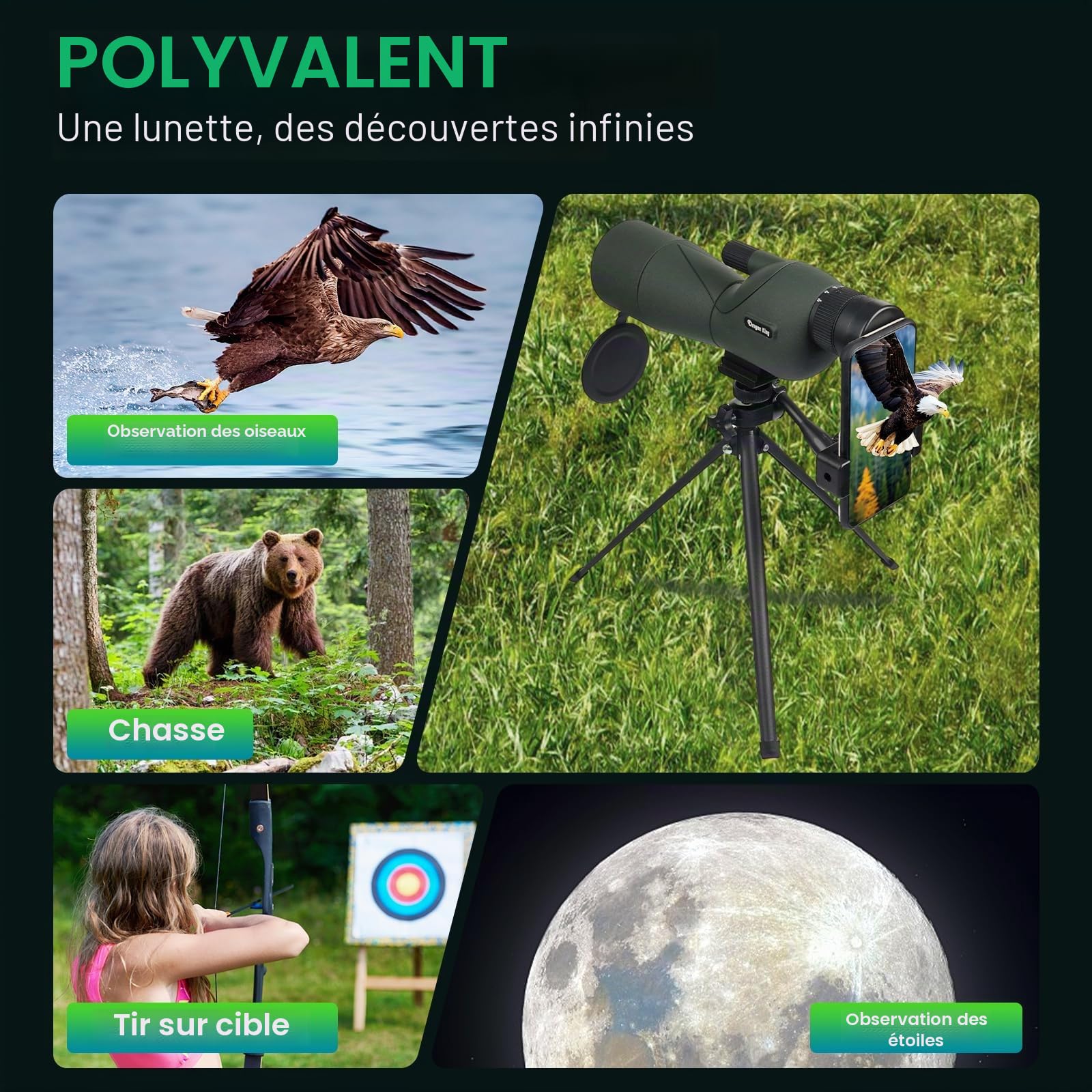 BIBIRE Longue Vues 25-75x60 avec trépied et Adaptateur pour téléphone, Longue-Vue Droite avec Sac de Transport, Longue-Vue HD pour l'observation des Oiseaux, la Faune Sauvage et Les cibles