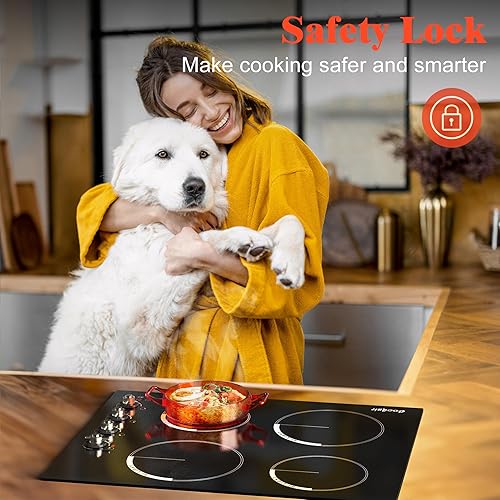 Vista 3 de Placa de Cocción Eléctrica de 24 Pulgadas - 4 Quemadores Empotrada de Cerámica de Vidrio 6000W, 220-240V Estufa Eléctrica Control Táctil