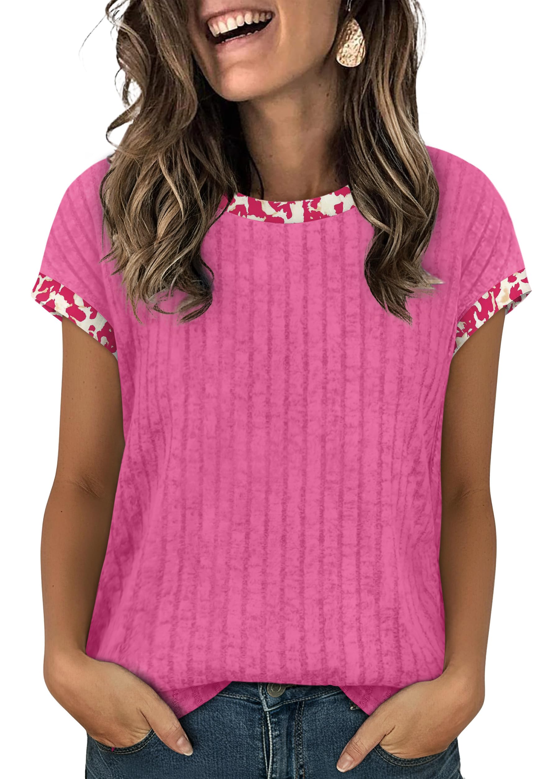 Aokosor Womens Summer Tops Floral Printed Short Capsleeve Shirts Crew Neck Cute Fashion Dressy Tunic Blouses for UK — view 11