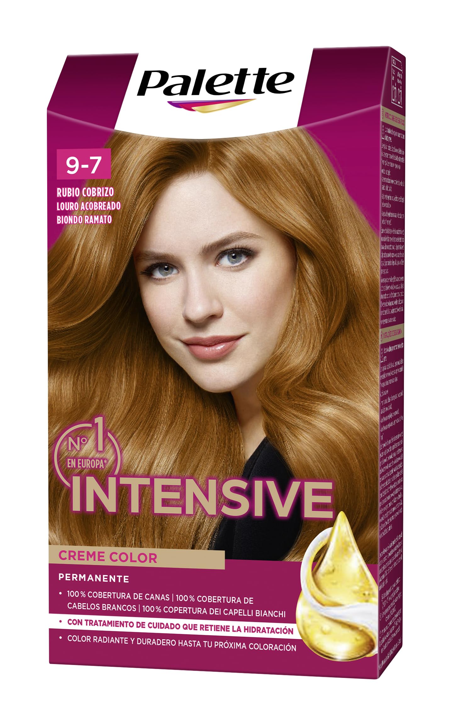 Schwarzkopf Palette Intensive Creme Color – Tono 9.7 cabello Rubio Cobrizo - Coloración Permanente de Cuidado con Aceite de Marula – Óptima cobertura de canas – Color duradero hasta 8 semanas