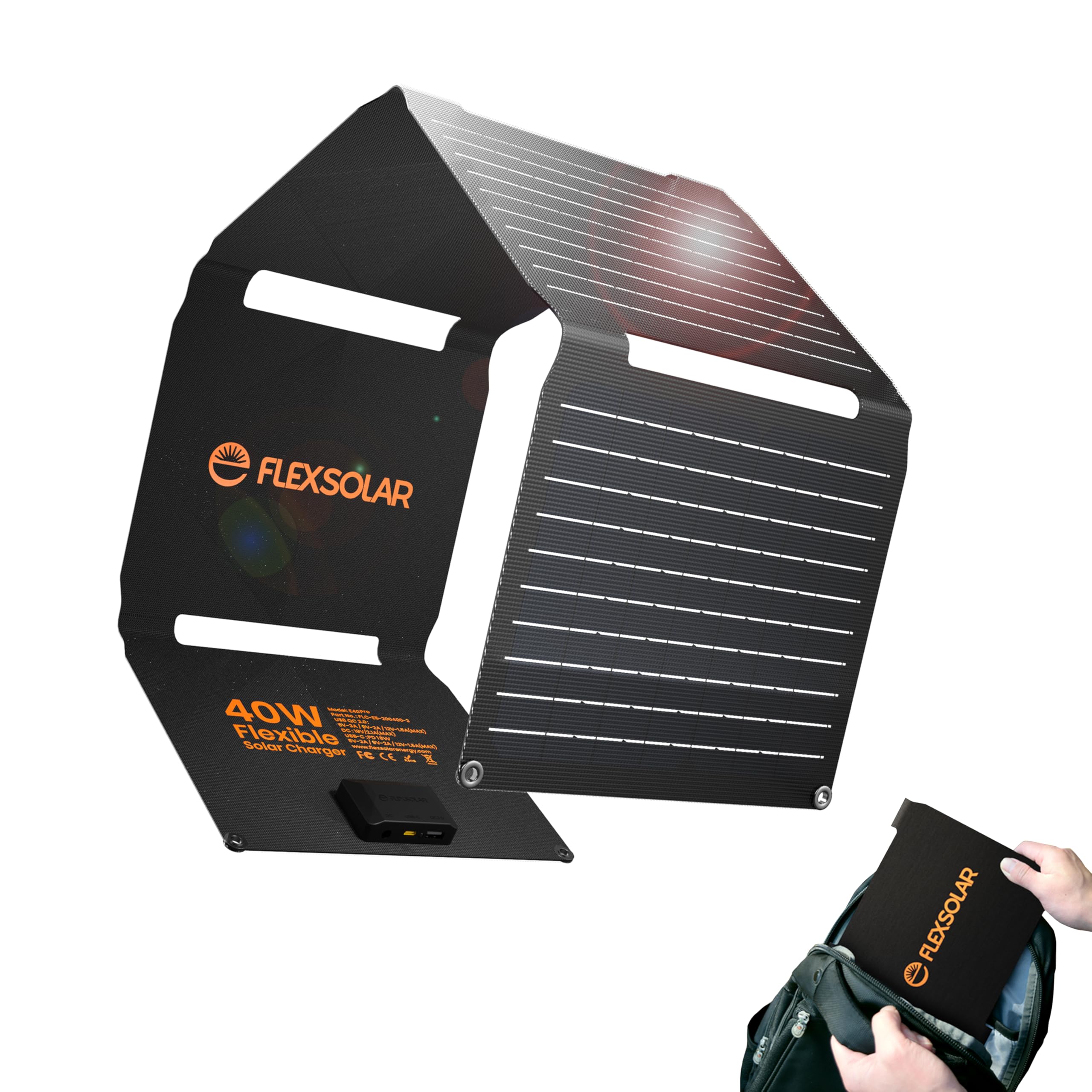 Upgraded FlexSolar 40W Portable Solar Panels Chargers with PD2.0 USB-C,QC3.0 USB-A and DC Outputs Foldable IP67 Waterproof Power Emergency Camping for Small Power Station,Phones, Power Banks