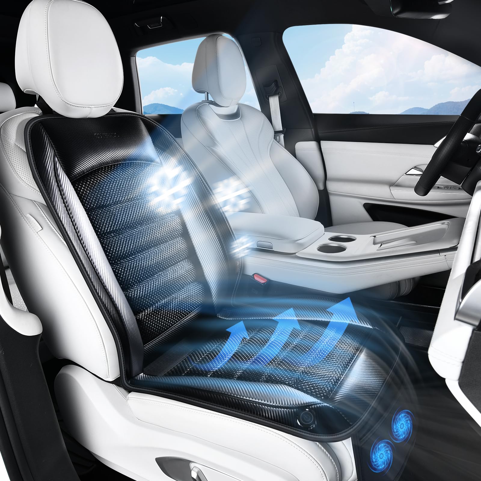 Coverado Cooling Car Seat Cover, Ventilated Seat Cushion for Summer, Cooling Car Seat Pad with Dual Powerful Turbo Fans Universal Fit for Sedan SUV Truck Van, Gray