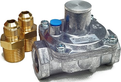 Weceleh Regulador de presión de gas natural y propano de 12 pulgada con 2 accesorios de tubería de latón 12 x 14 apertura de entrada y salida de