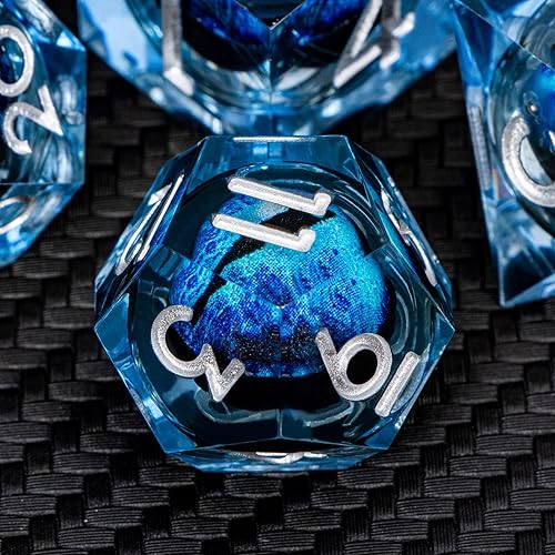 Miniatura 4 de ARUOHHA Juego de dados de ojo de dragón azul DND con núcleo líquido, dados de resina con bordes afilados con caja de regalo, dados poliédricos de