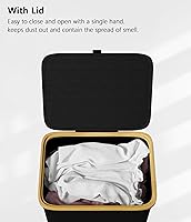 Vista 6 de SUOCO Cesta de lavandería con ruedas 100L, canasta de ropa con tapa y asas de bambú, cesta plegable para la ropa sucia para dormitorio, baño, Negro