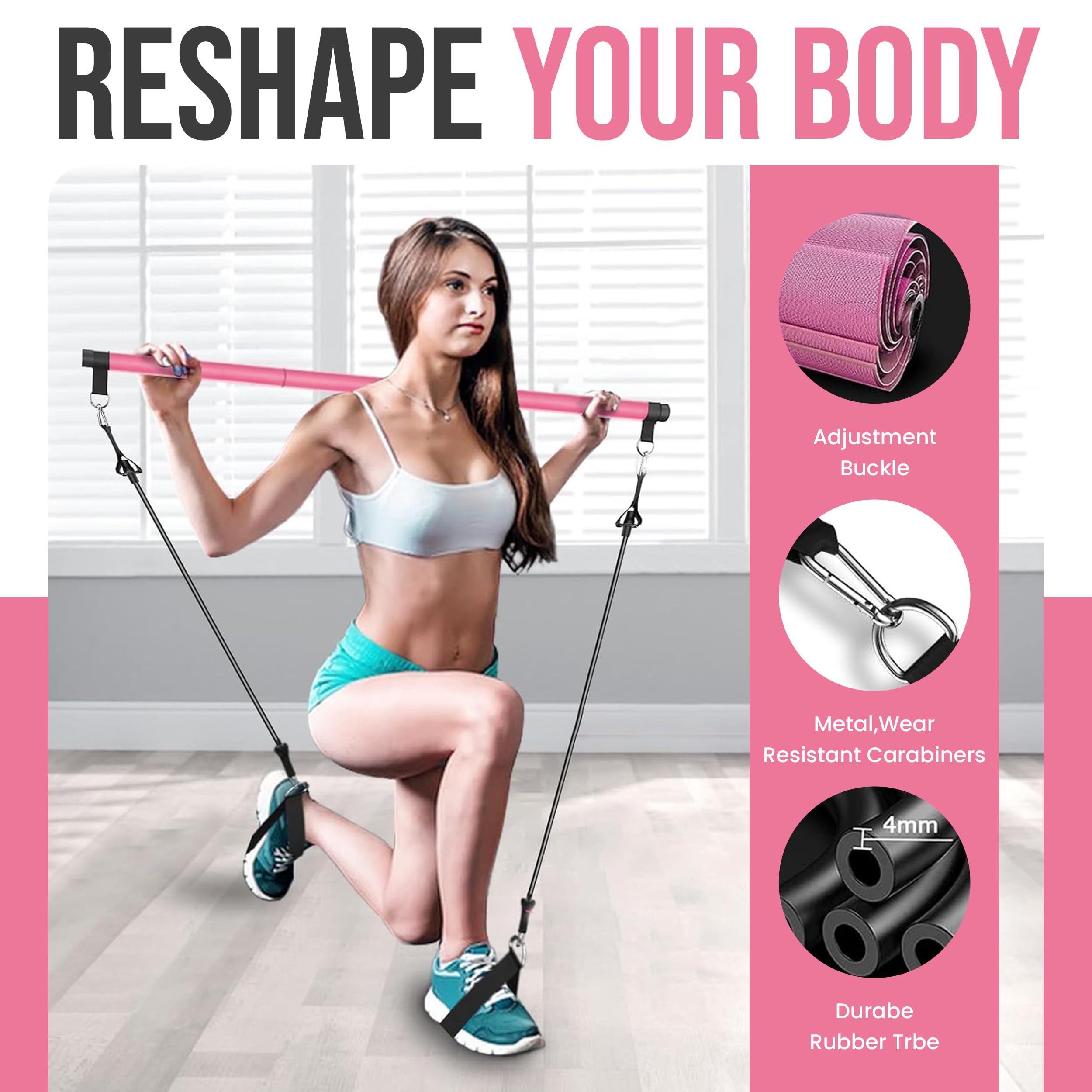 Pilates Bar Kit with Resistance Bands, Full Body Workout Equipment for Yoga, Pilates, Strength Training, Home Gym Fitness, Durable & Non-Slip with 30lbs/40lbs Stackable Bands for Men & Women