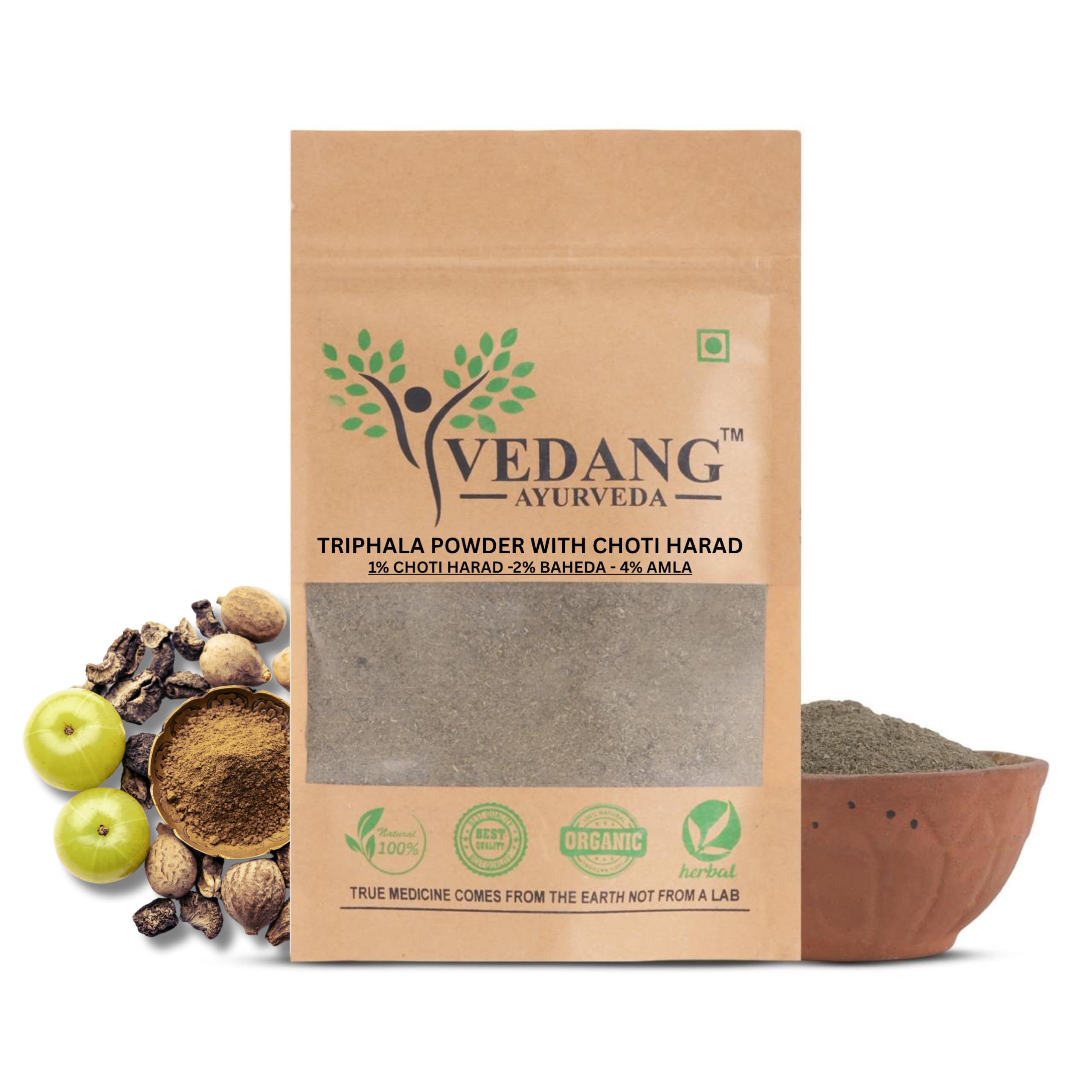 Vedang Ayurveda Triphala Churna With Choti Harad (1 Choti Harad-2 Baheda-4 Amla) RATIO 1-2-4 100% Pure Powder | No Adulteration | No Preservatives | Non GMO | Hand Picked Sun Dried-image-16