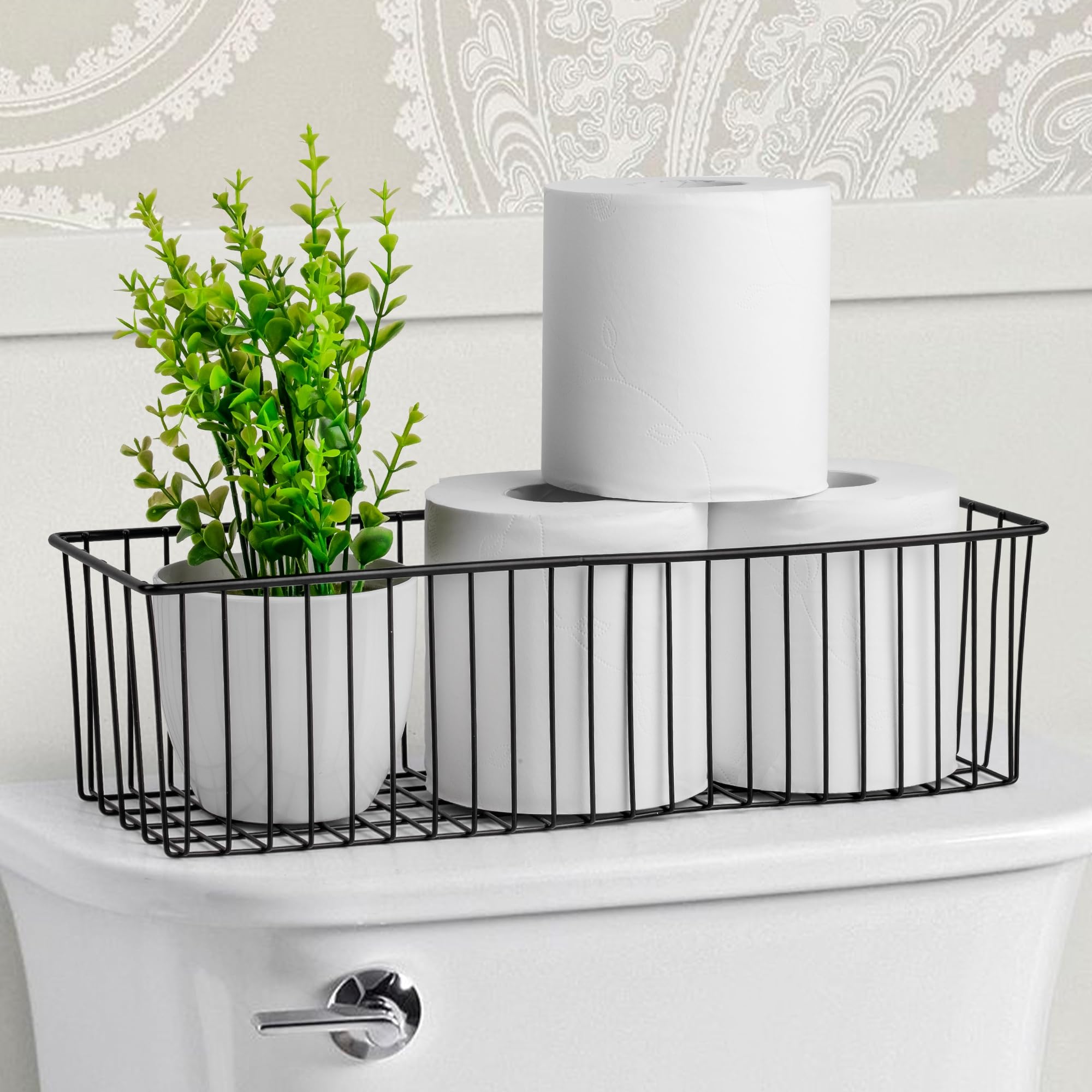 Wetheny Toilet Paper Basket ( 1 Pack) - Black Wire Basket Metal Basket for Bathroom farmhouse decor - Wire Storage Baskets for organizing toilet tank