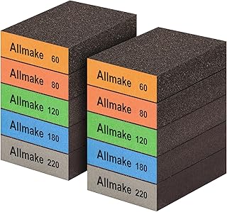 10 Pack Sanding Sponge, Washable and Reusable Sanding Block, 60 80 120 180 220 Grit Wet Dry Sandpaper Block for Wood, Drywall Sanding Block for Wood Furniture Crafts Metal Polishing Sand Paper Block