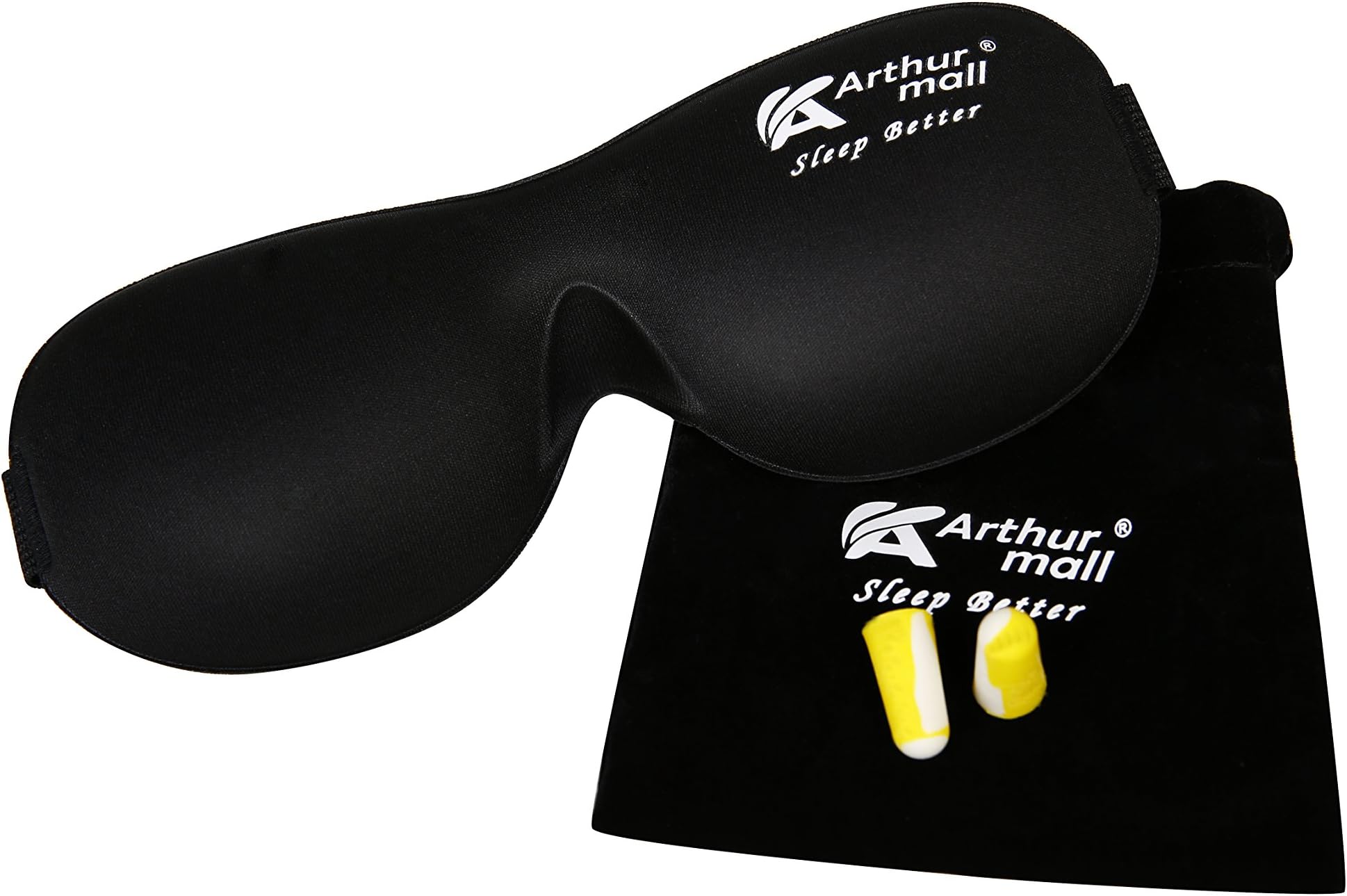 Contoured Premium Sleep Mask with Soft Ear Plugs (Carry Pouch Included)