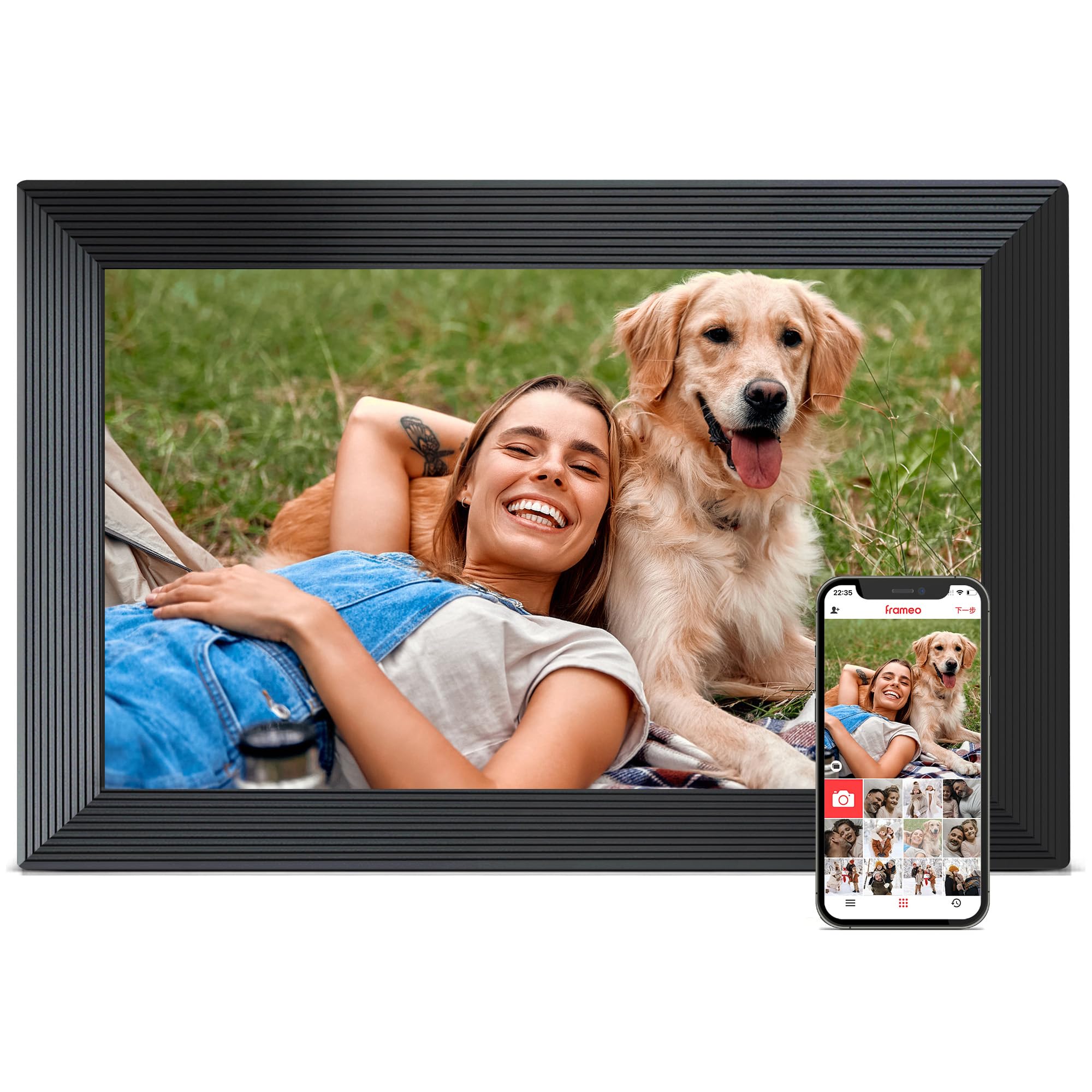 Digital Picture Frame, 10.1 inch Frameo Digital Frame WiFi, 1280*800 IPS HD Touchscreen, 32GB Storage, Instant Share Pictures Video, Smart Photo Frame