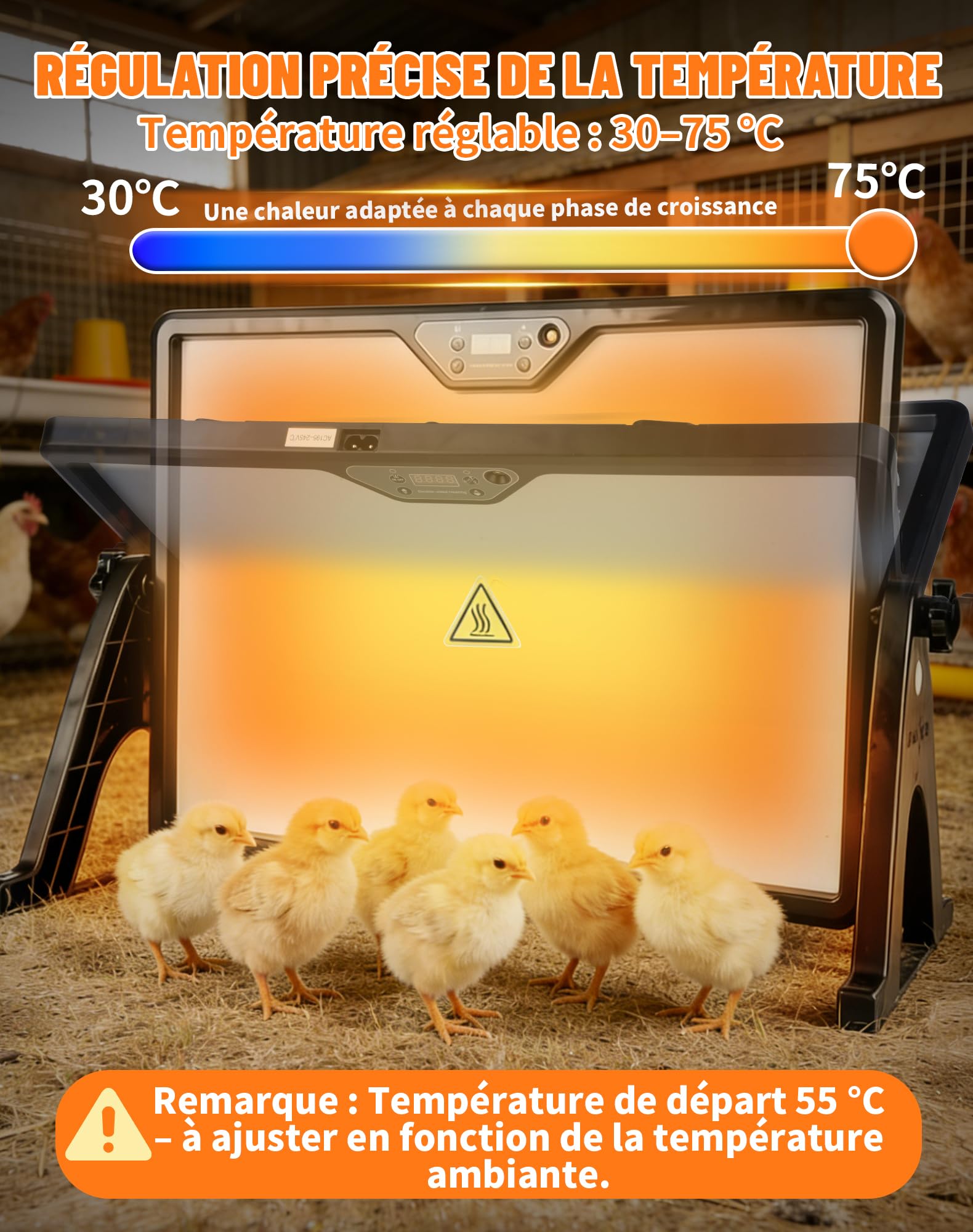 Plaque Chauffante pour Poussin 41x30cm 180W avec Thermostat et Télécommande, Chauffage Poulailler 30–75 °C, Plaque Double Face pour Poules Canards Élevage de Volaille Chauffage Poussin