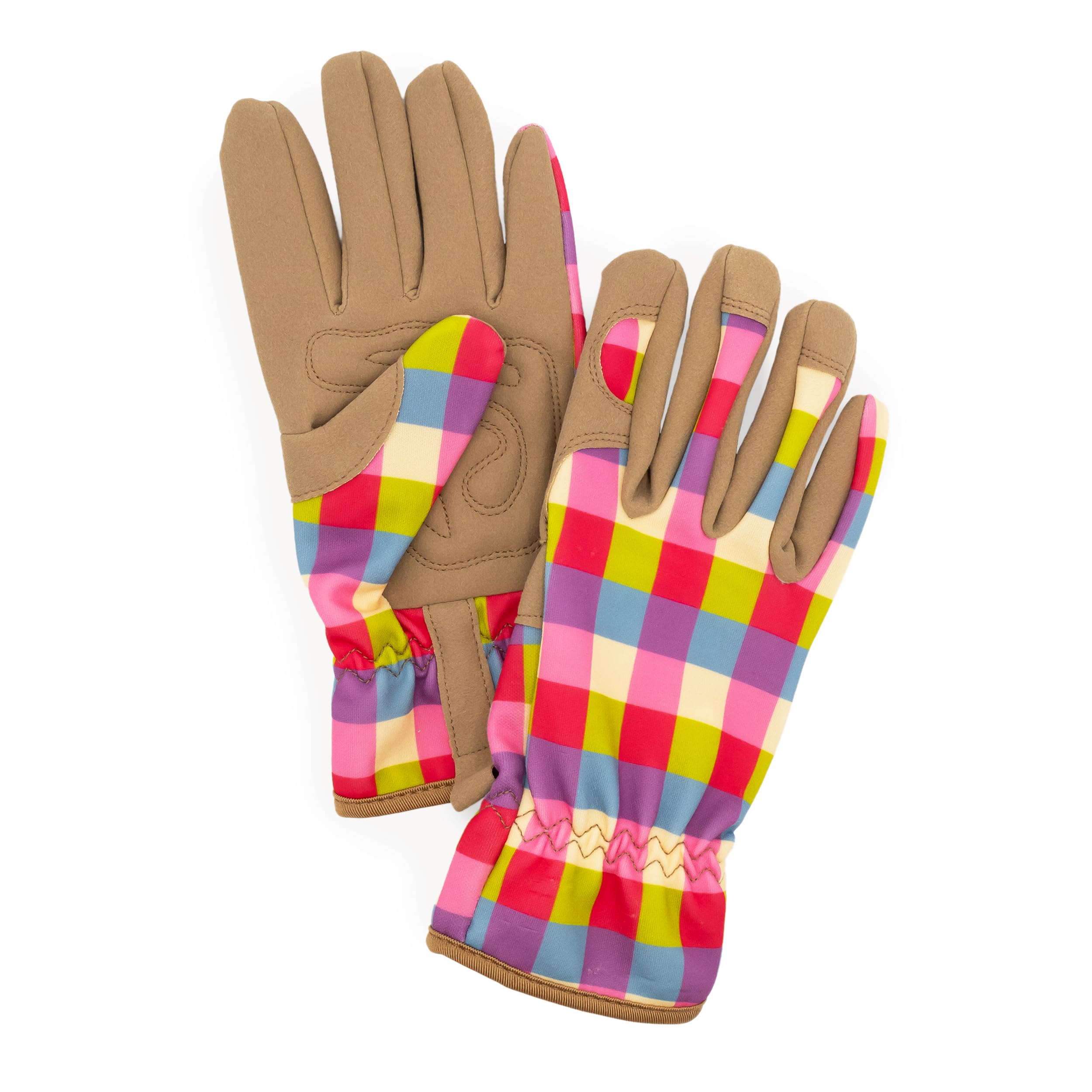 Robert Frederick Guantes de jardinería para mujer, talla única, diseño de cuadros rosados, acolchados con puños elásticos