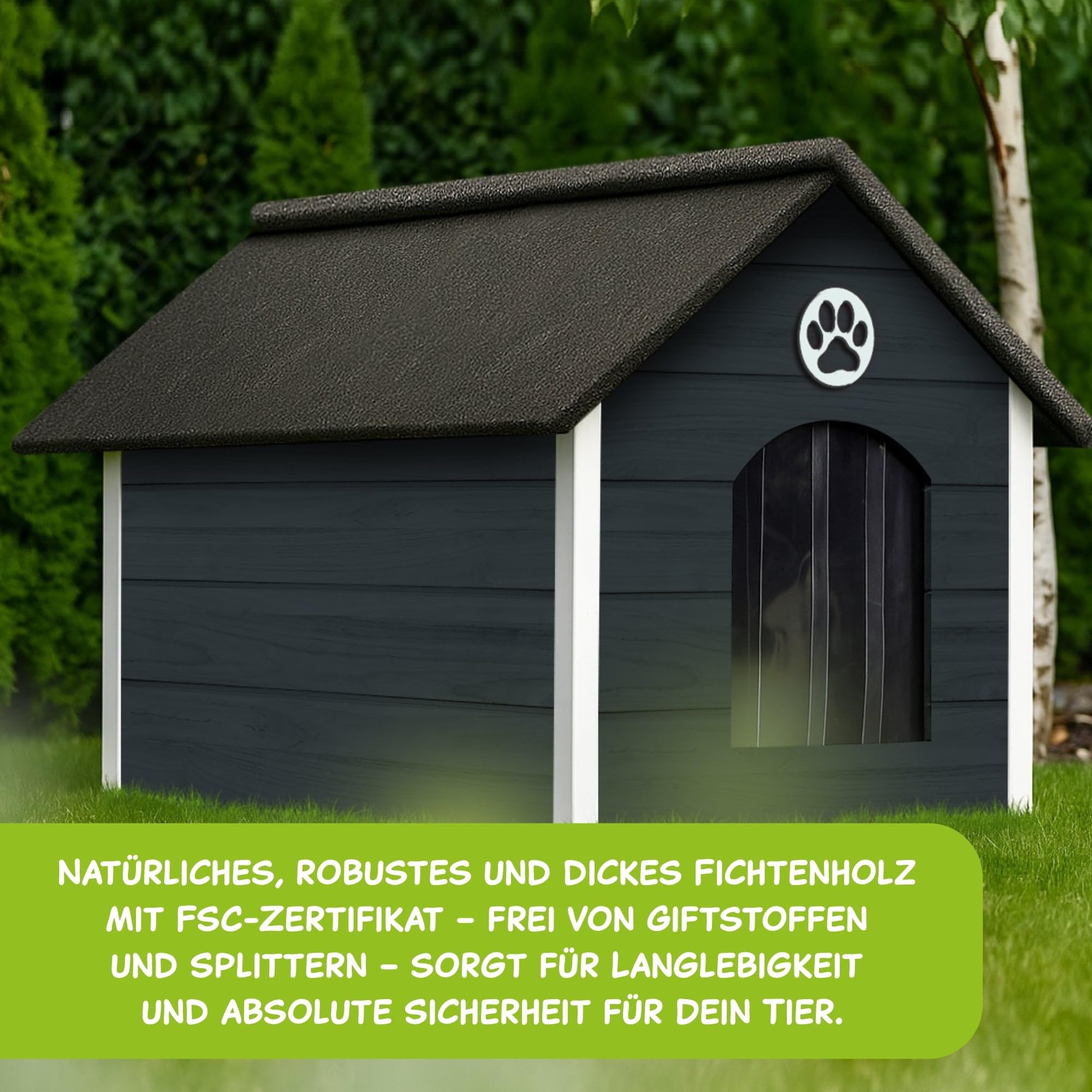 Outentin Cuccia Per Cani Da Esterno Isolata - Casa Per Cani Di Taglia Grande Invernale e Impermeabile - Cuccia Per Esterni con Tetto Inclinato - Villa Moderna e Robusta - 103 x 90 x 70 cm - Grigio